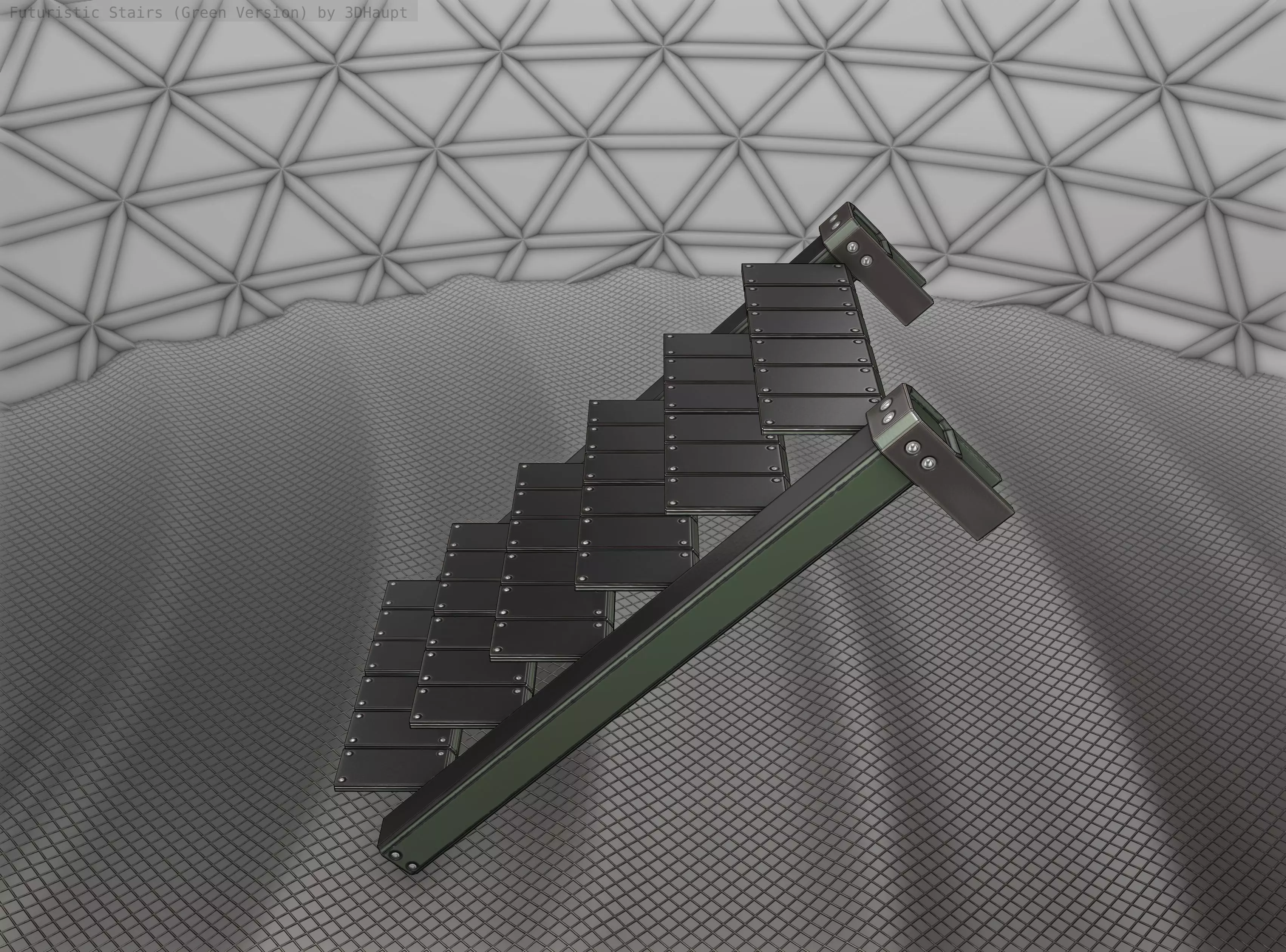 Sci-Fi Stairs - 14 - Green Version Low-poly 3D model_0