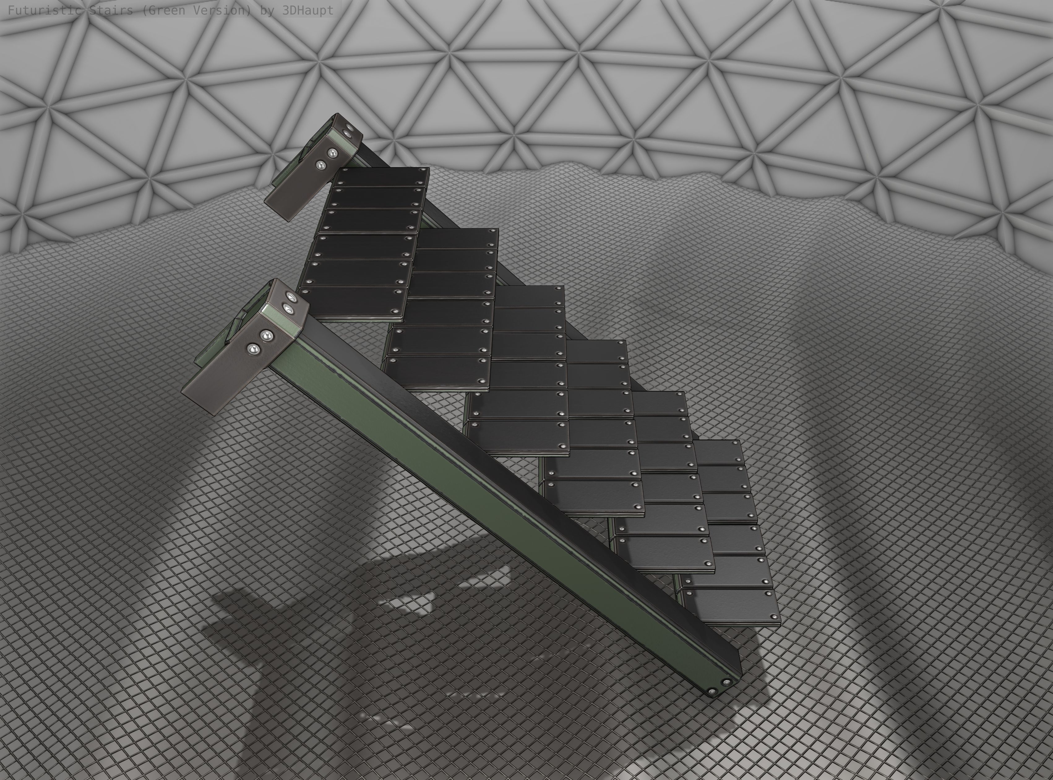 Sci-Fi Stairs - 14 - Green Version Low-poly 3D model_5