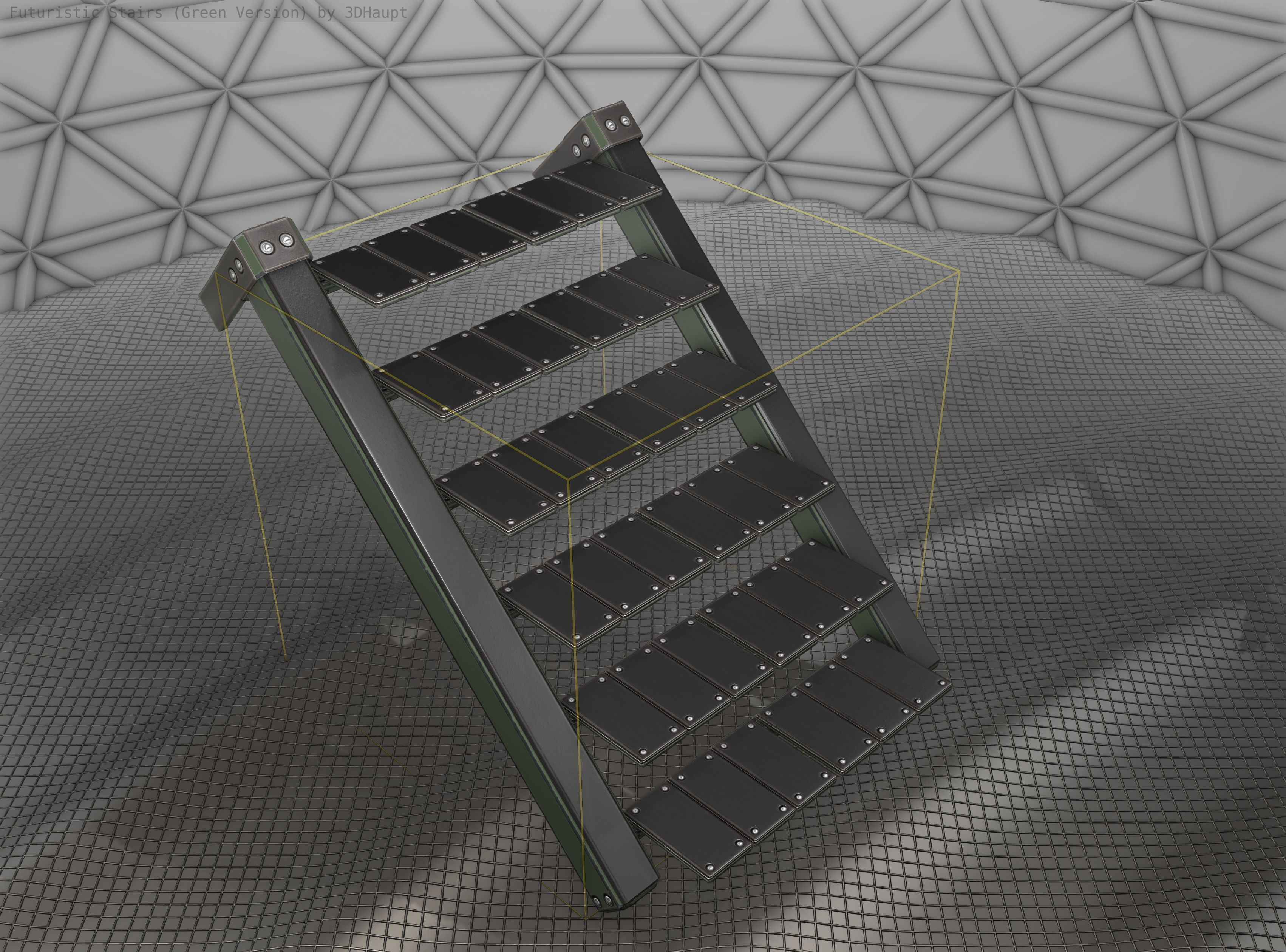 Sci-Fi Stairs - 14 - Green Version Low-poly 3D model_6