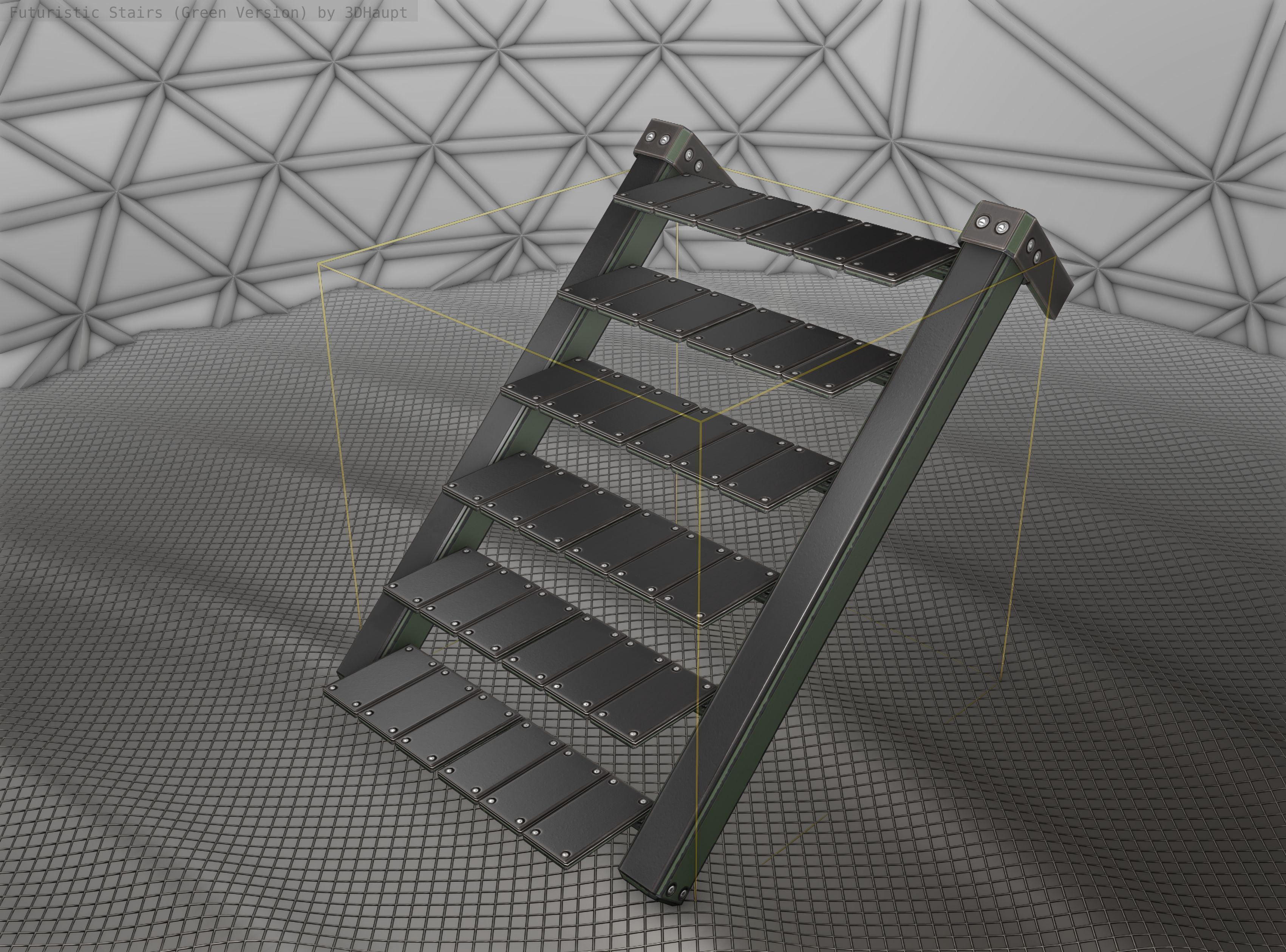 Sci-Fi Stairs - 14 - Green Version Low-poly 3D model_8