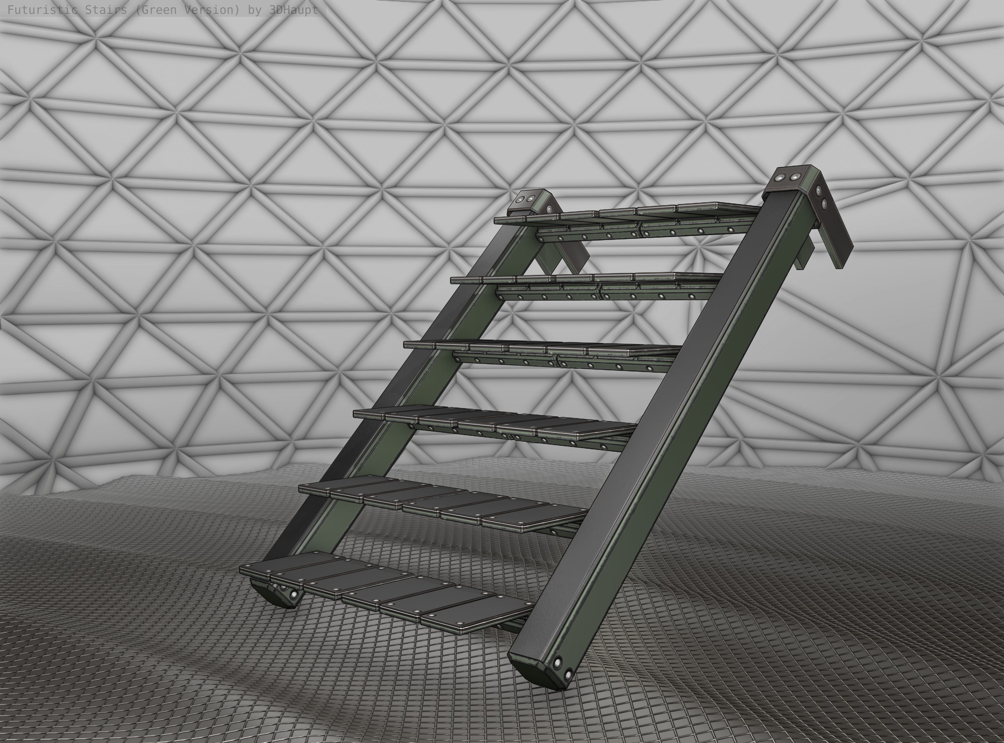 Sci-Fi Stairs - 14 - Green Version Low-poly 3D model_9