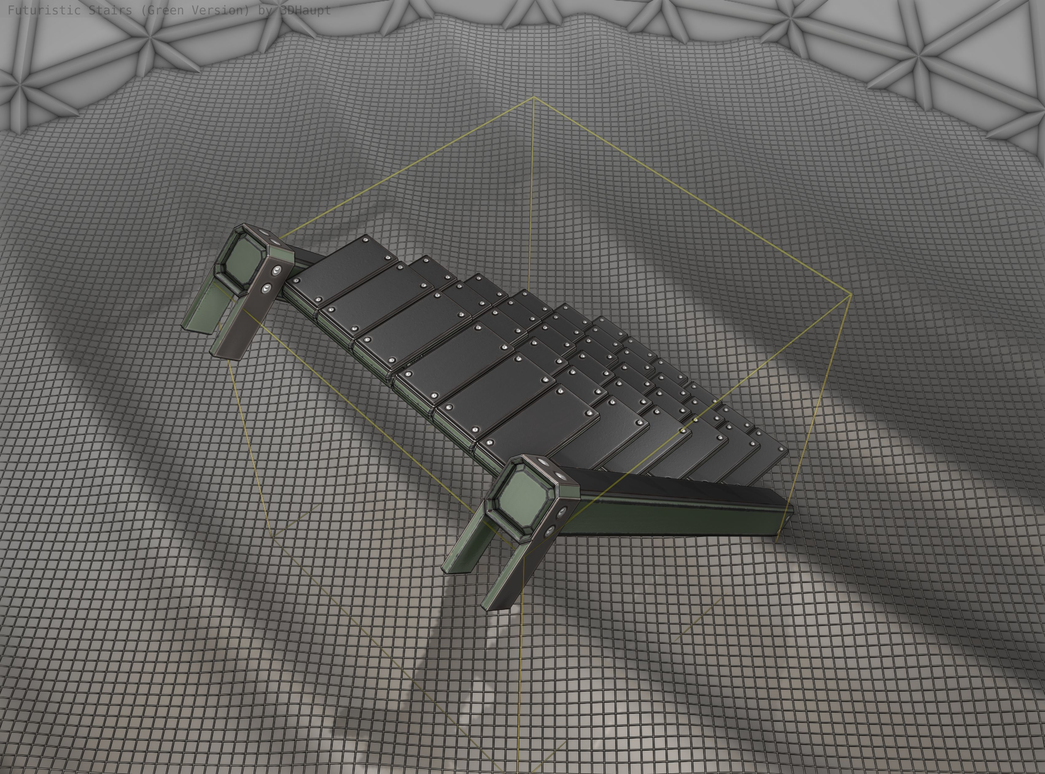 Sci-Fi Stairs - 14 - Green Version Low-poly 3D model_18