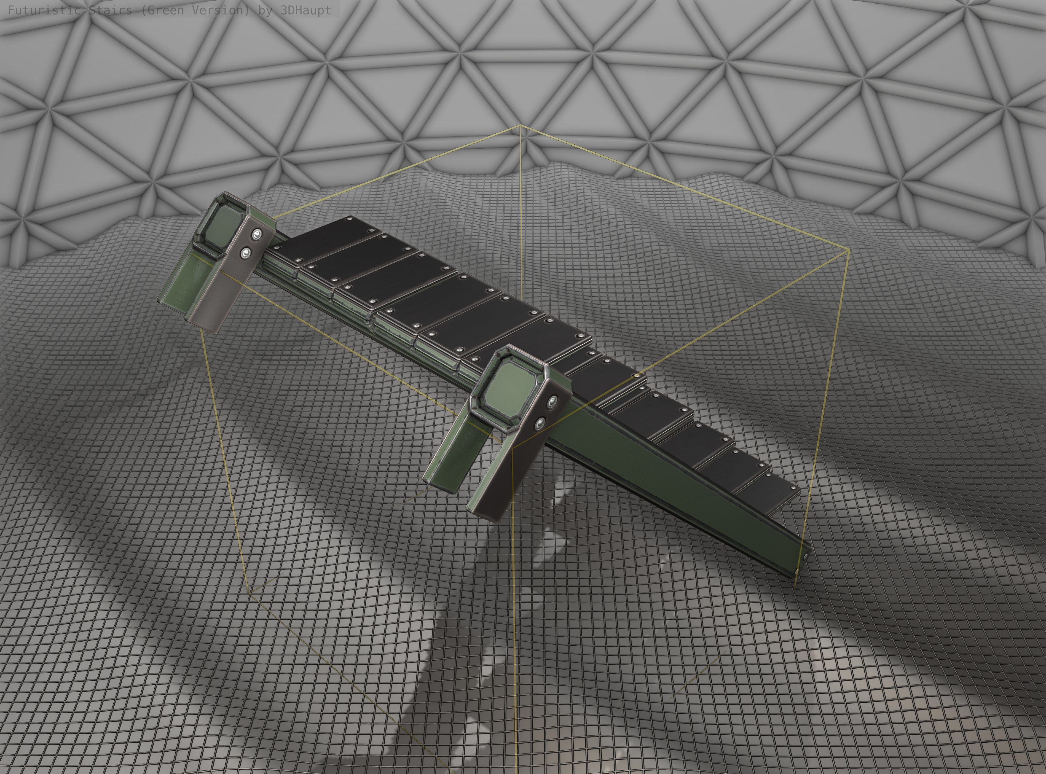 Sci-Fi Stairs - 14 - Green Version Low-poly 3D model_4