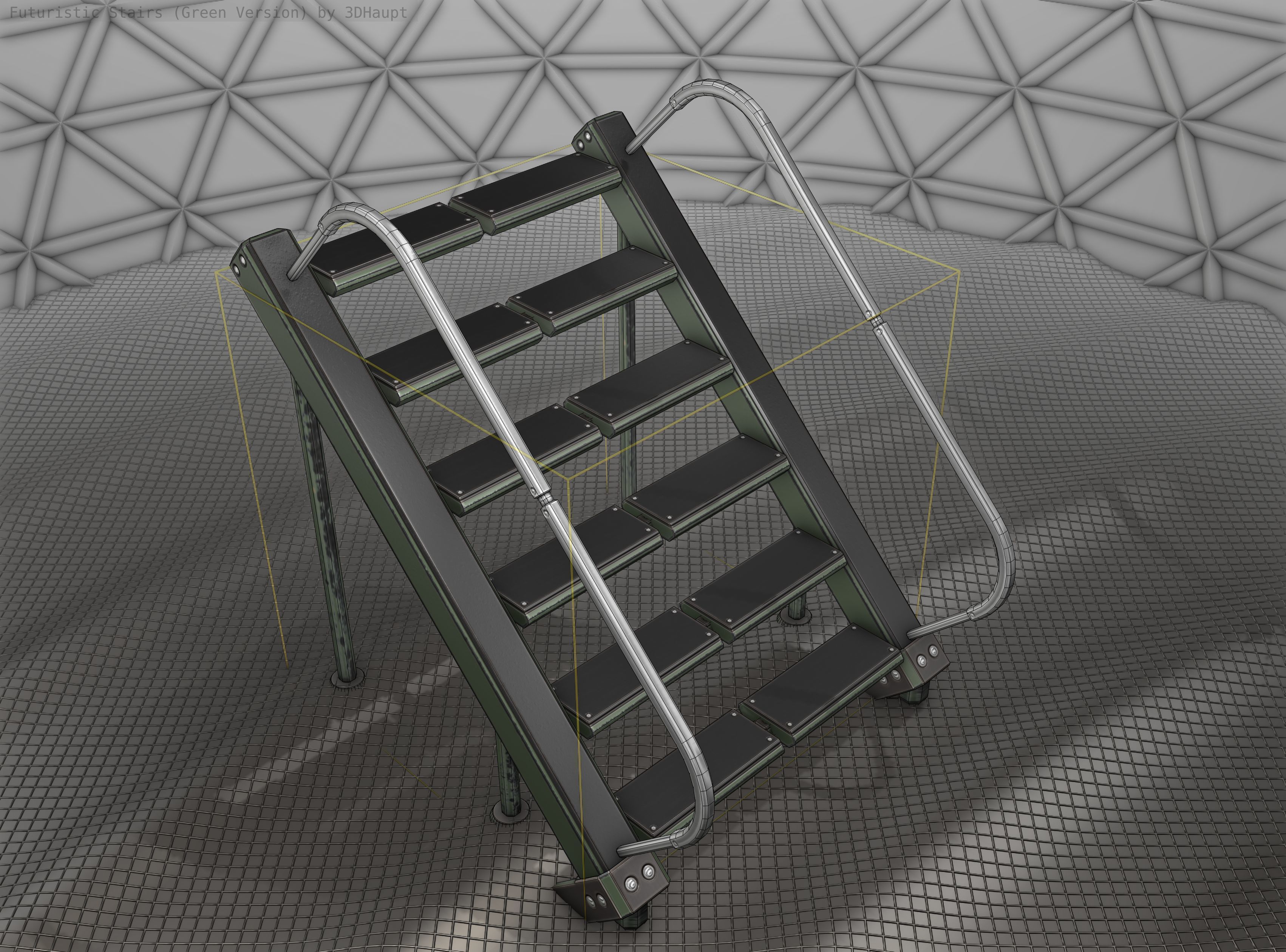 Sci-Fi Stairs - 20 - Green Version Low-poly 3D model_6