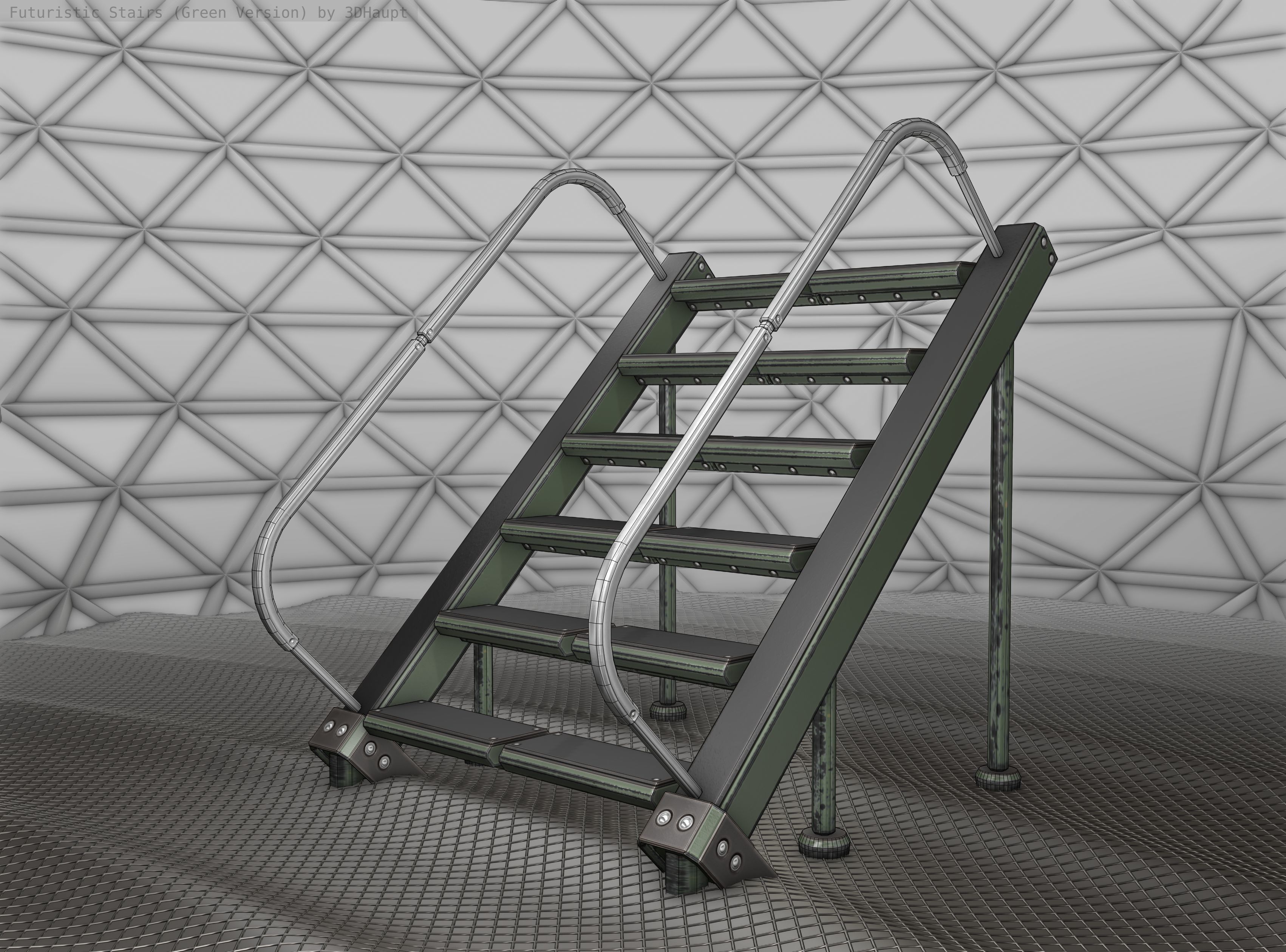 Sci-Fi Stairs - 20 - Green Version Low-poly 3D model_9