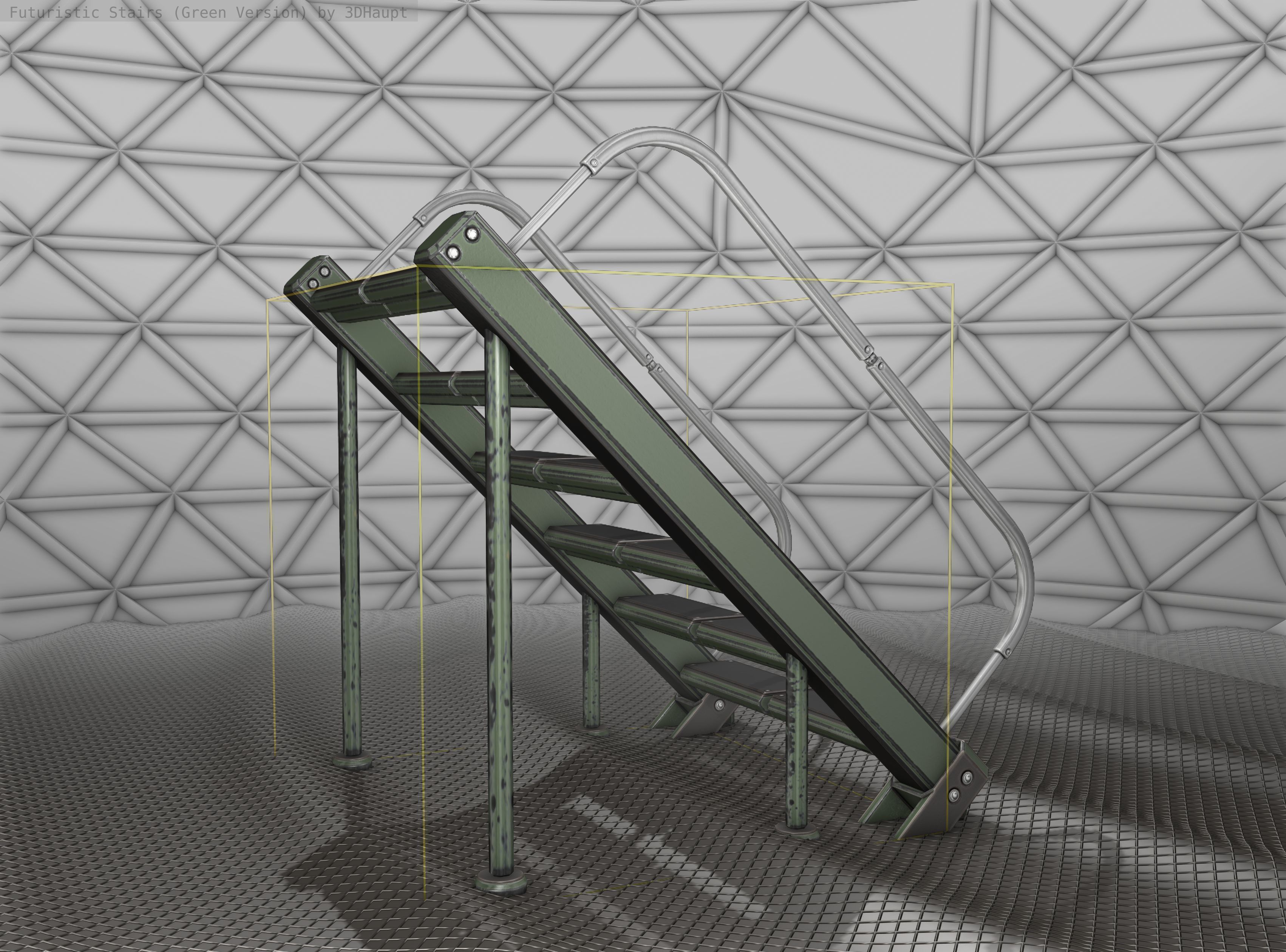 Sci-Fi Stairs - 20 - Green Version Low-poly 3D model_12
