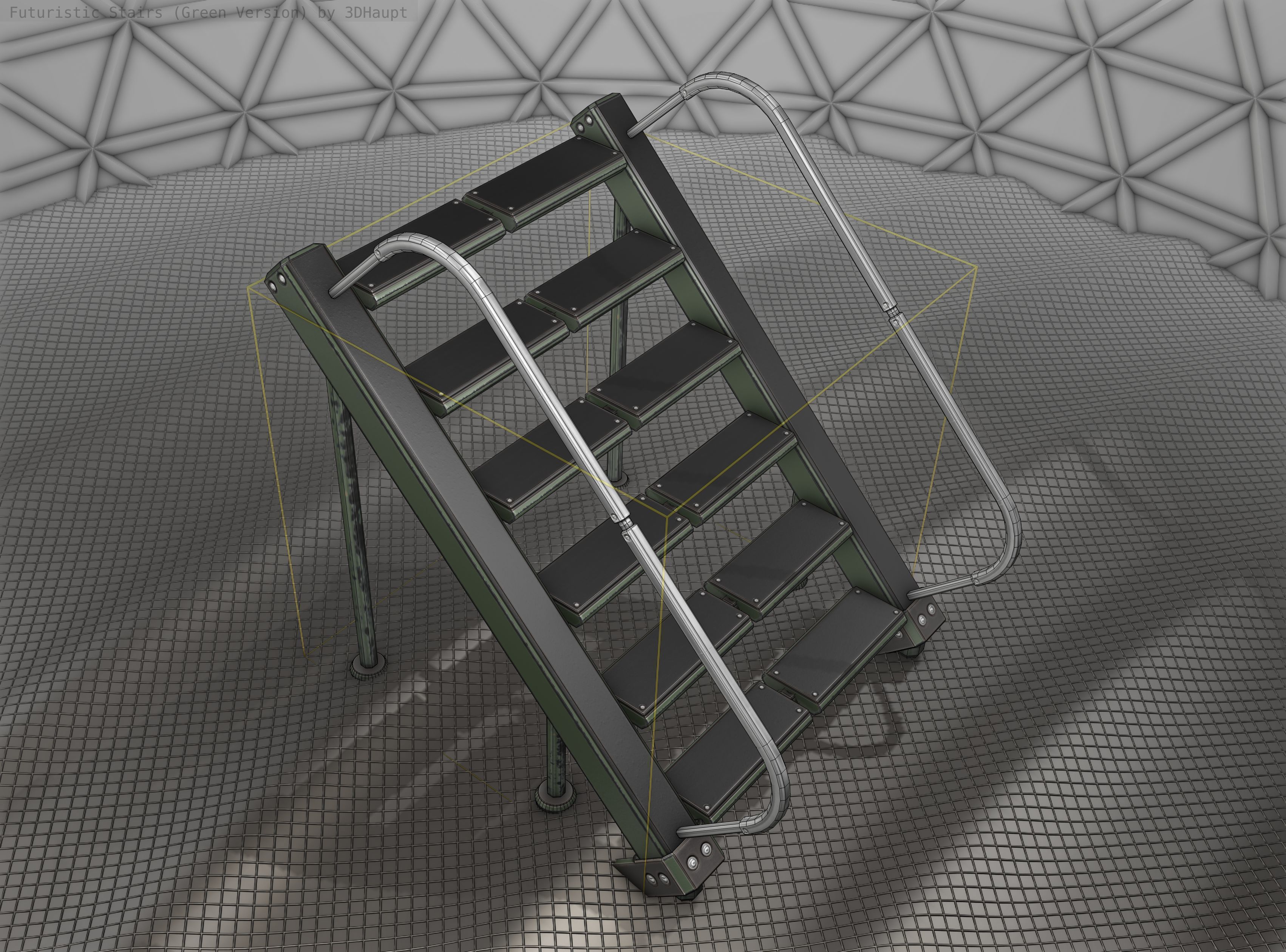 Sci-Fi Stairs - 20 - Green Version Low-poly 3D model_20