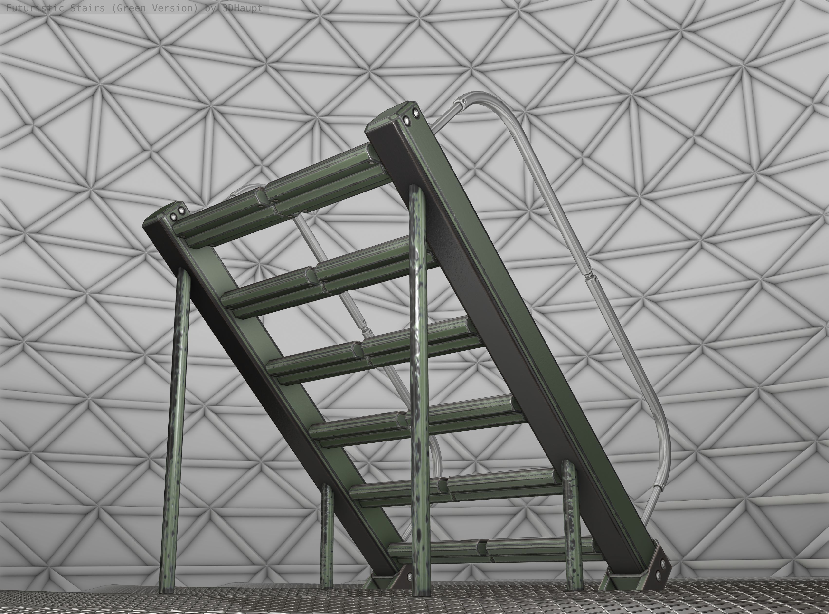 Sci-Fi Stairs - 20 - Green Version Low-poly 3D model_21