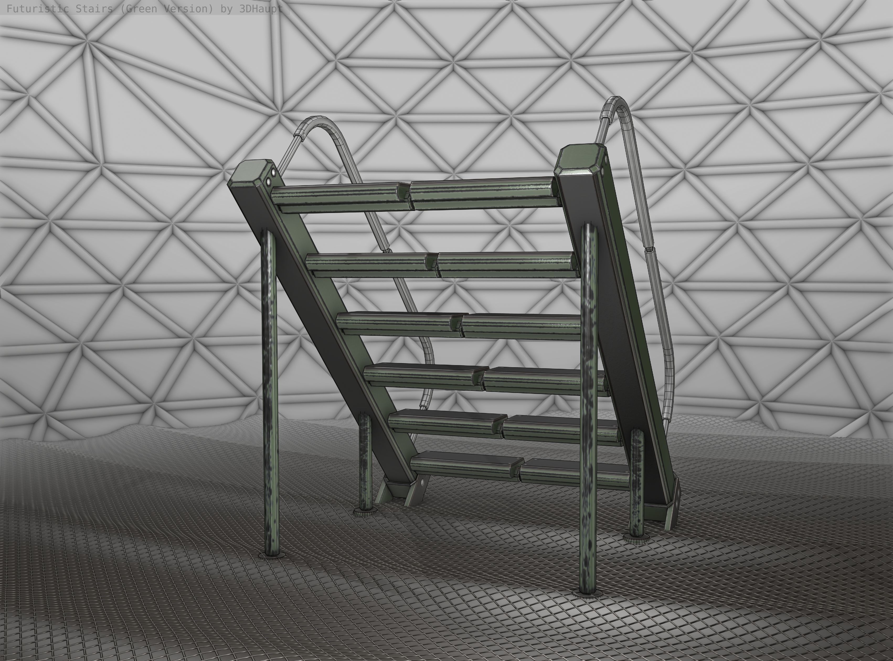 Sci-Fi Stairs - 20 - Green Version Low-poly 3D model_11