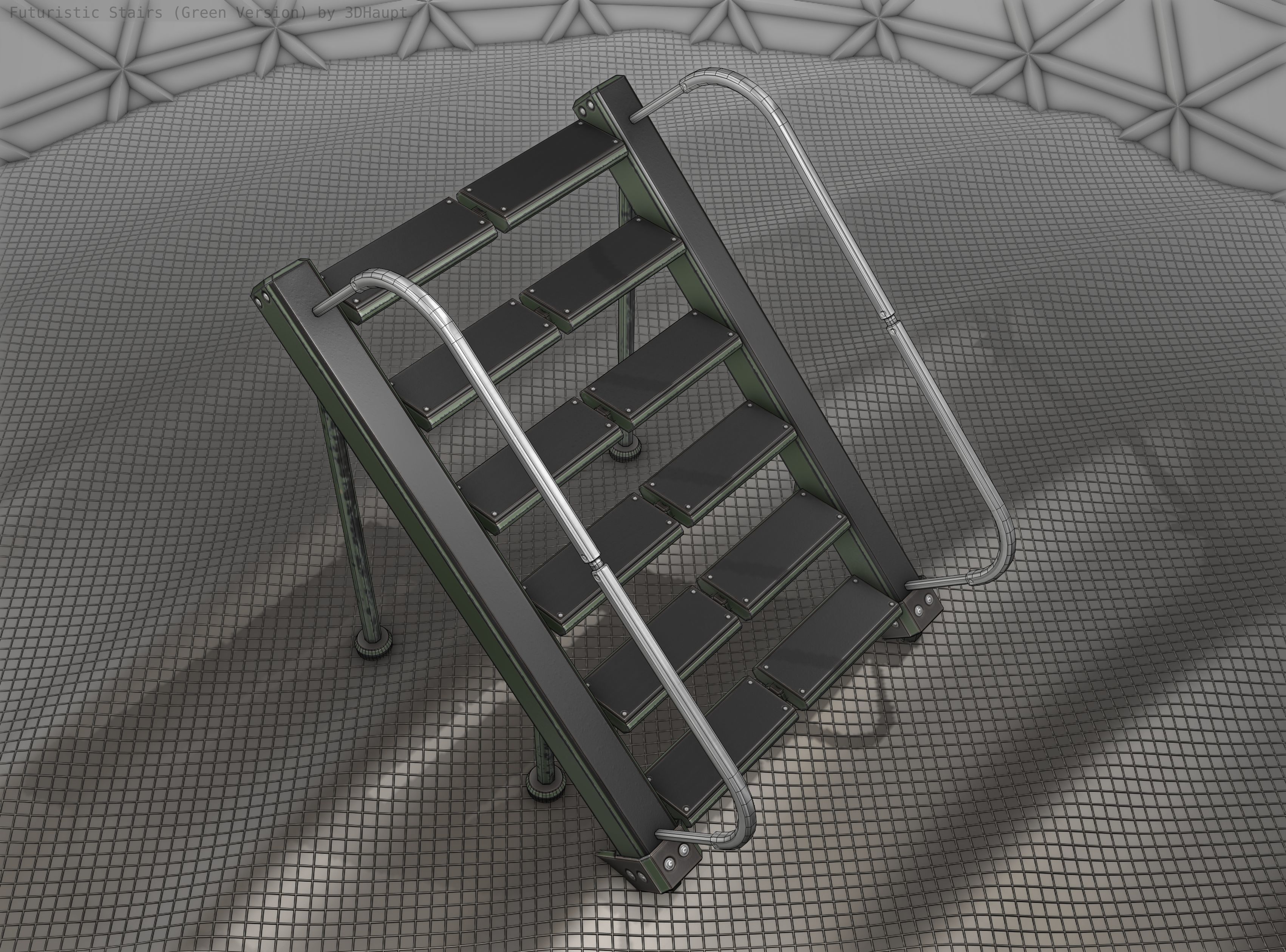 Sci-Fi Stairs - 20 - Green Version Low-poly 3D model_19