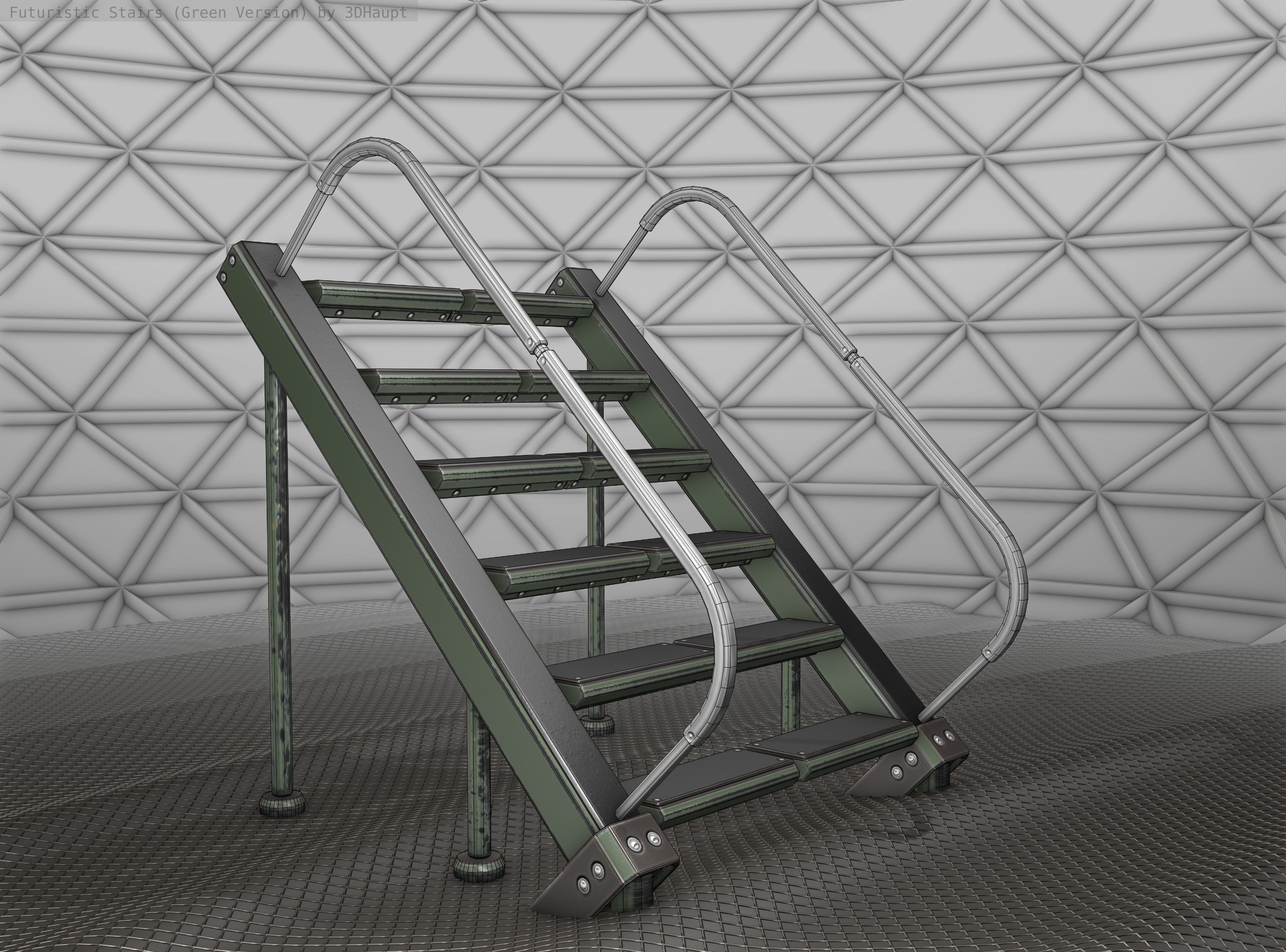 Sci-Fi Stairs - 20 - Green Version Low-poly 3D model_13