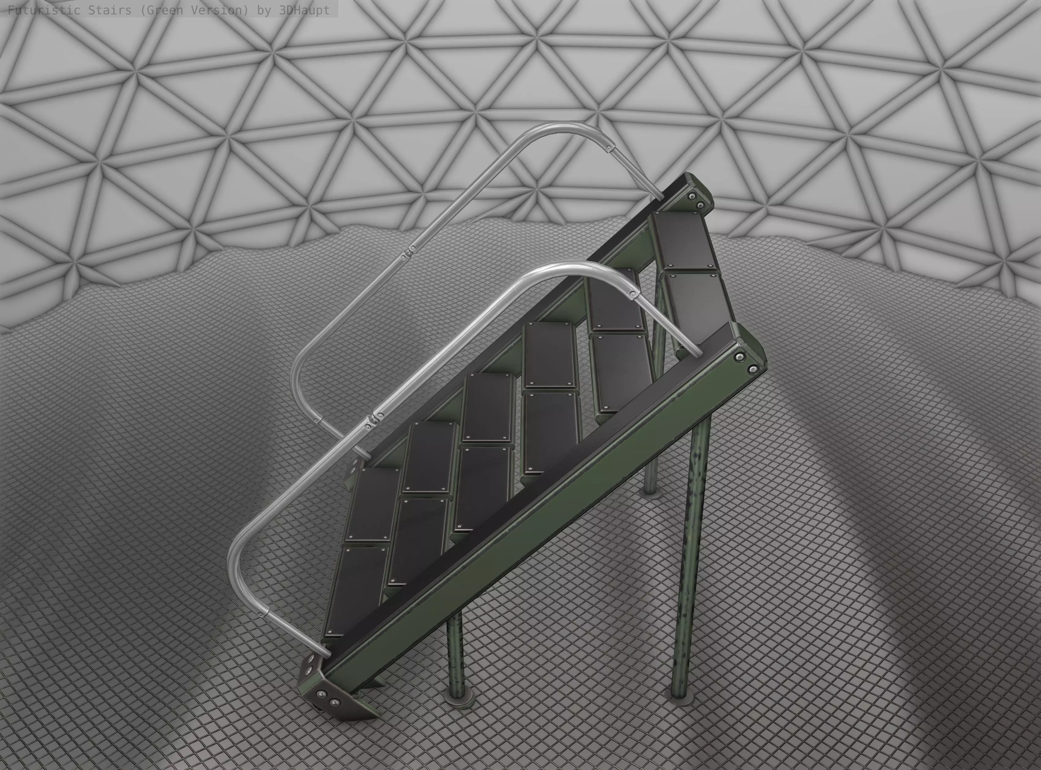 Sci-Fi Stairs - 20 - Green Version Low-poly 3D model_0