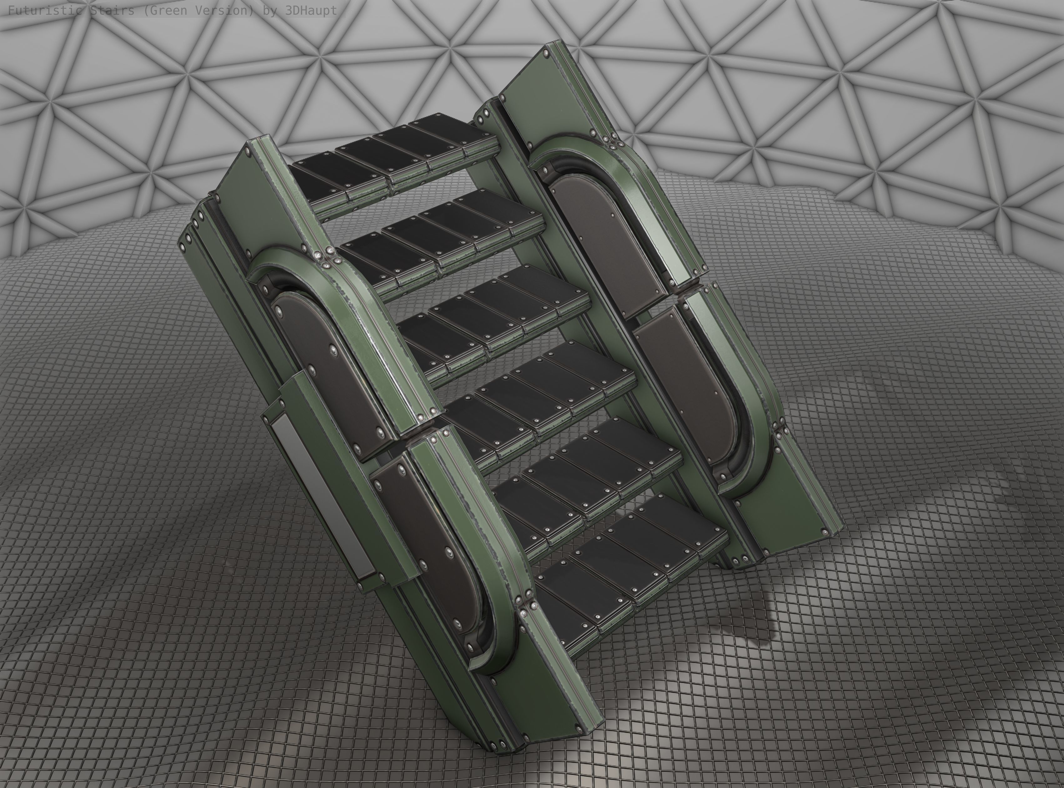 Sci-Fi Stairs - 23 - Green Version Low-poly 3D model_6