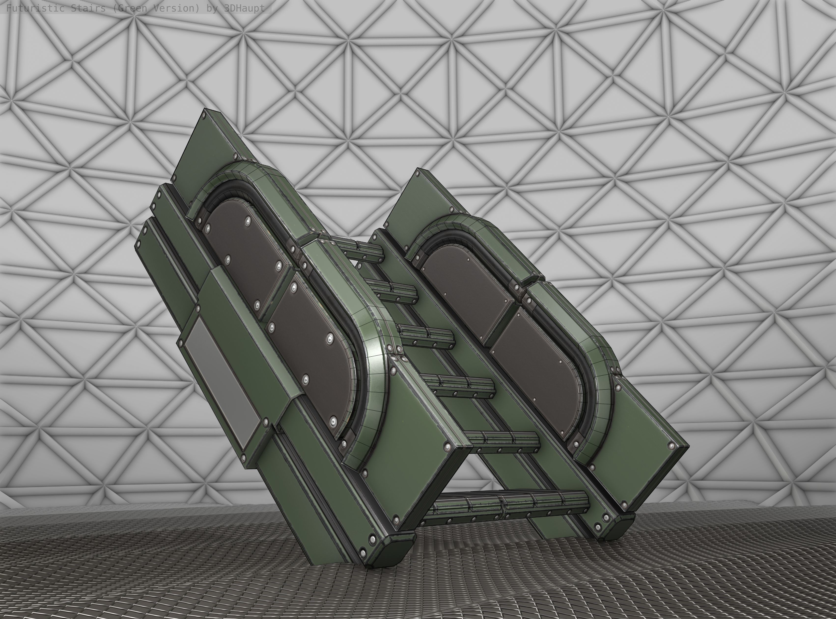 Sci-Fi Stairs - 23 - Green Version Low-poly 3D model_22