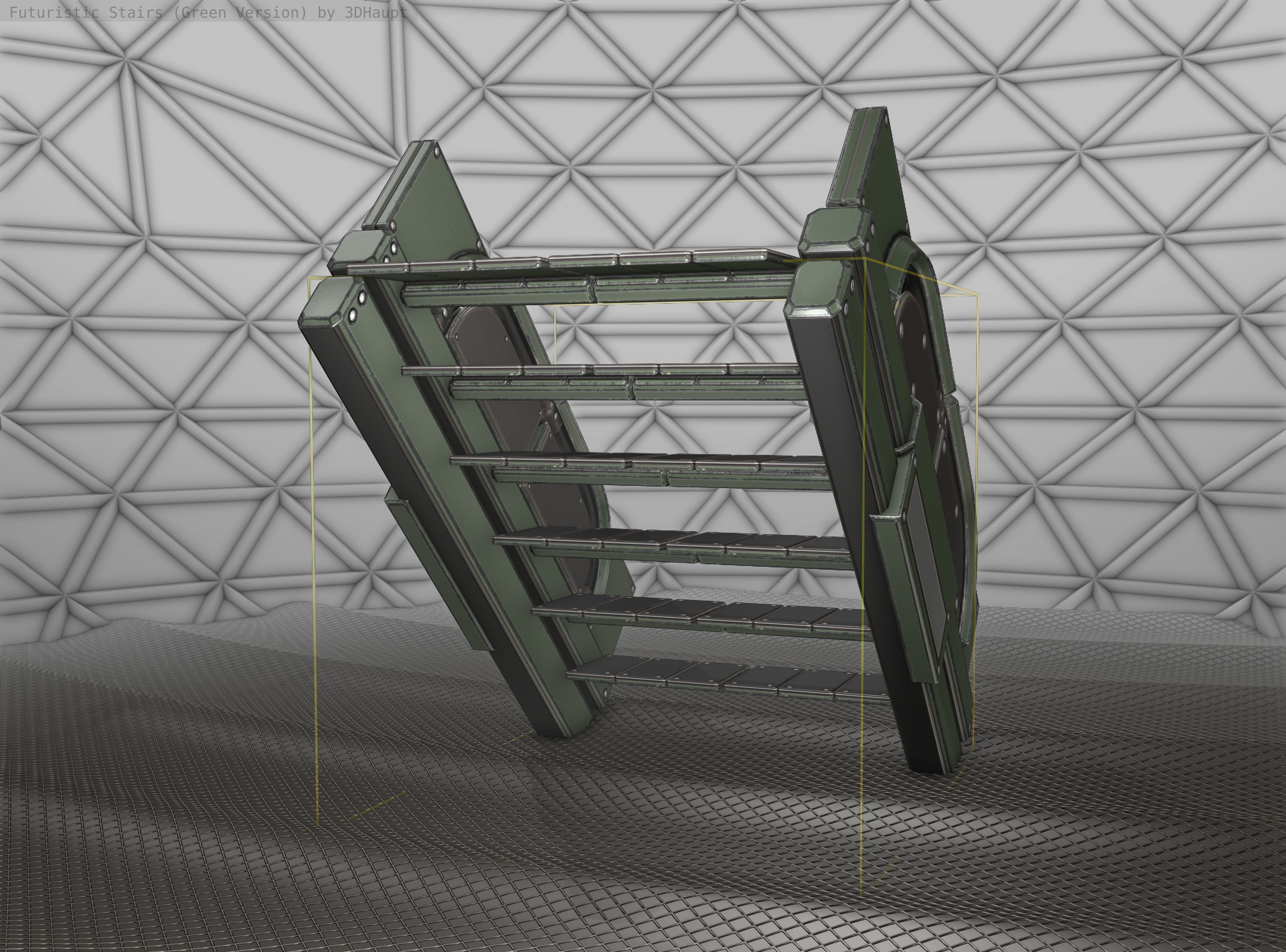 Sci-Fi Stairs - 23 - Green Version Low-poly 3D model_11