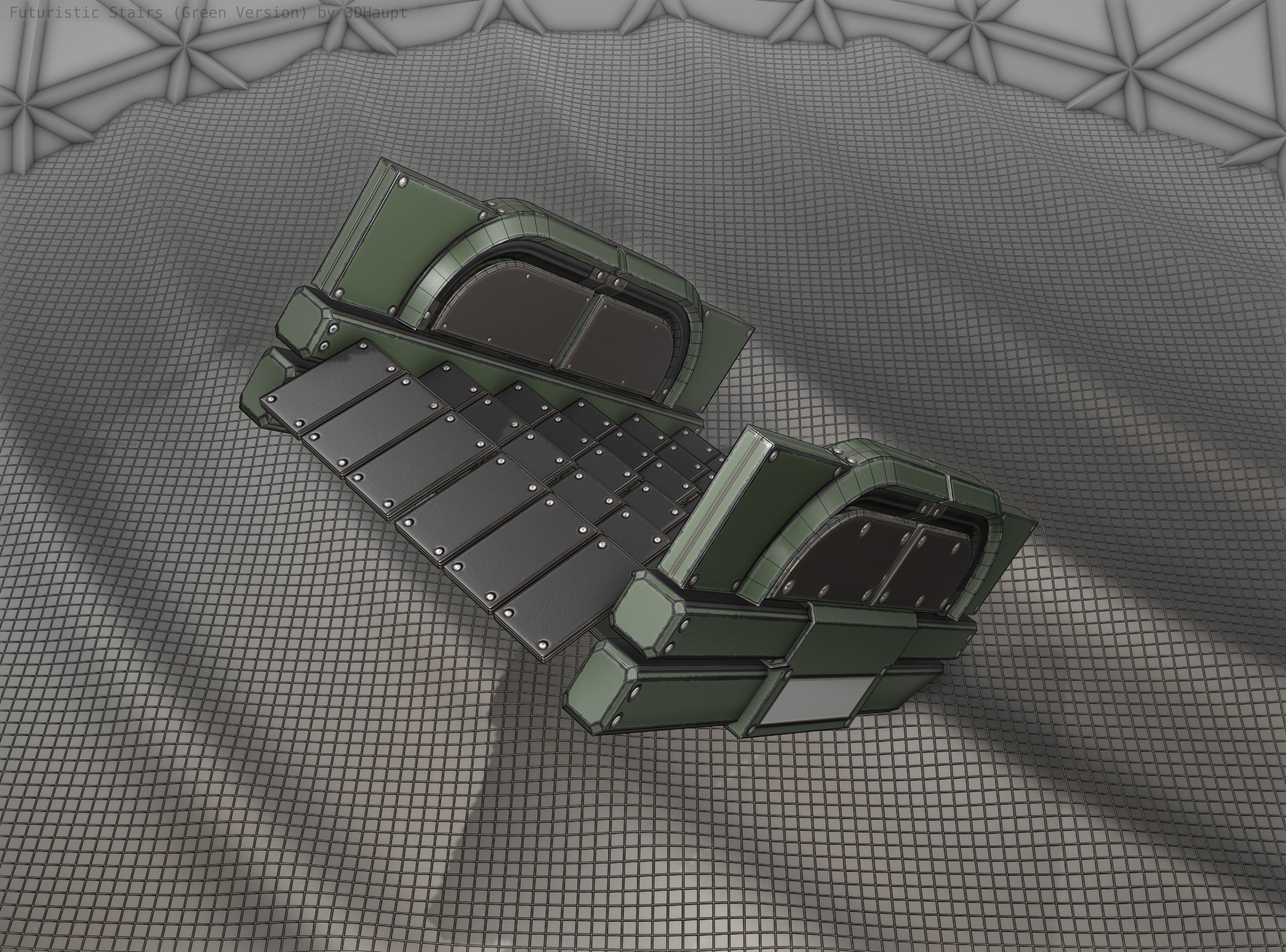 Sci-Fi Stairs - 23 - Green Version Low-poly 3D model_18