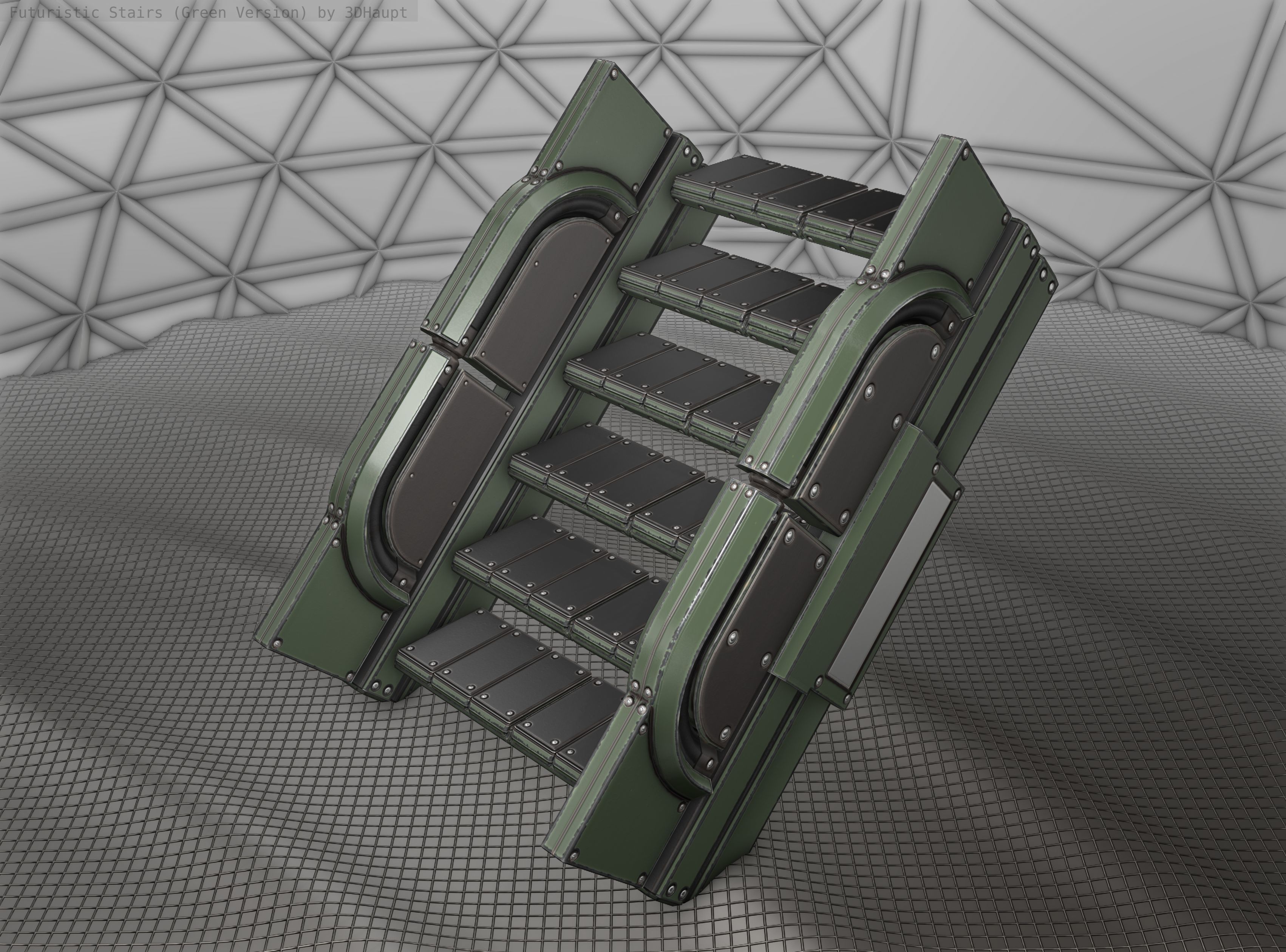Sci-Fi Stairs - 23 - Green Version Low-poly 3D model_8
