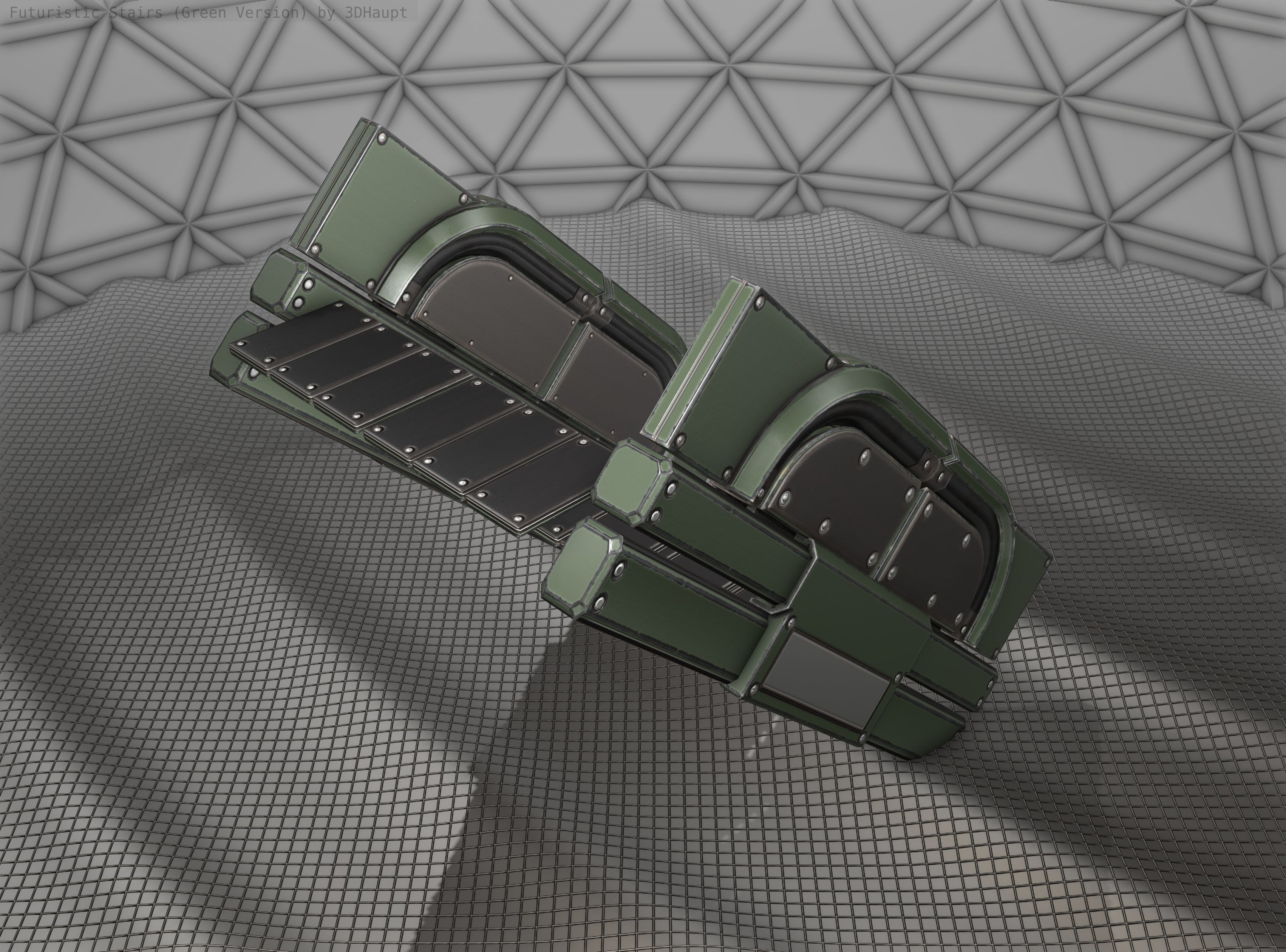 Sci-Fi Stairs - 23 - Green Version Low-poly 3D model_4