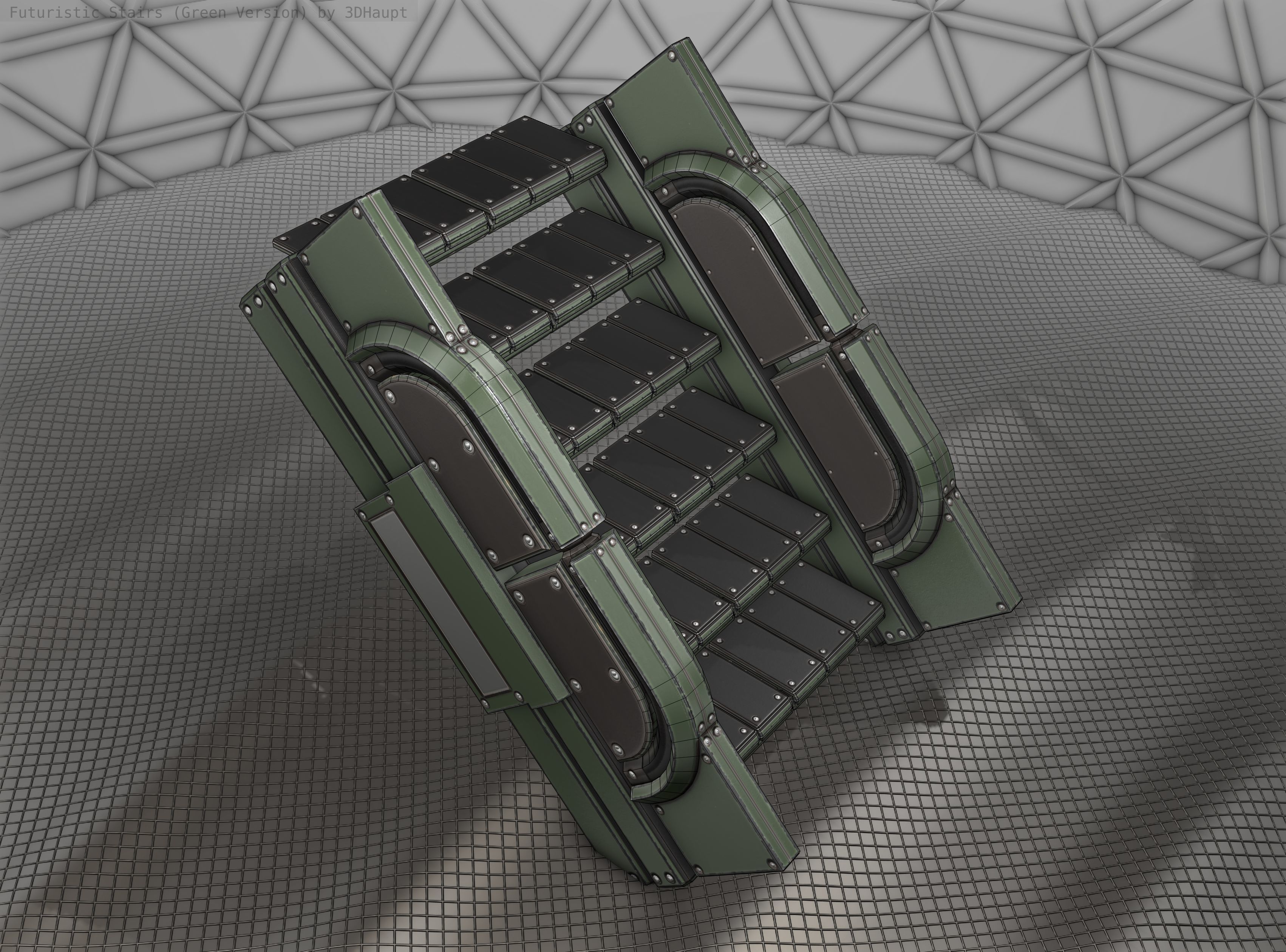 Sci-Fi Stairs - 23 - Green Version Low-poly 3D model_20