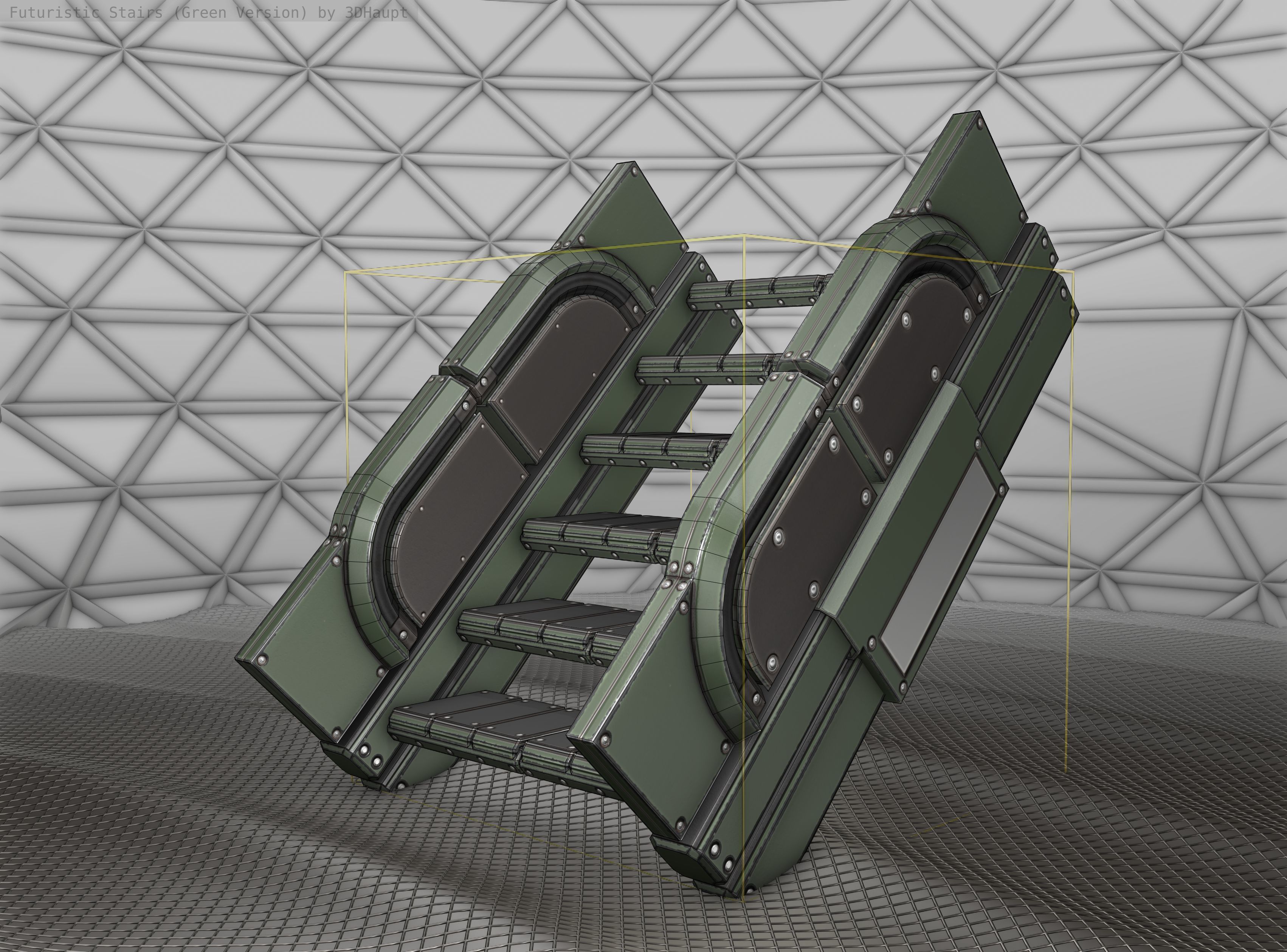Sci-Fi Stairs - 23 - Green Version Low-poly 3D model_9