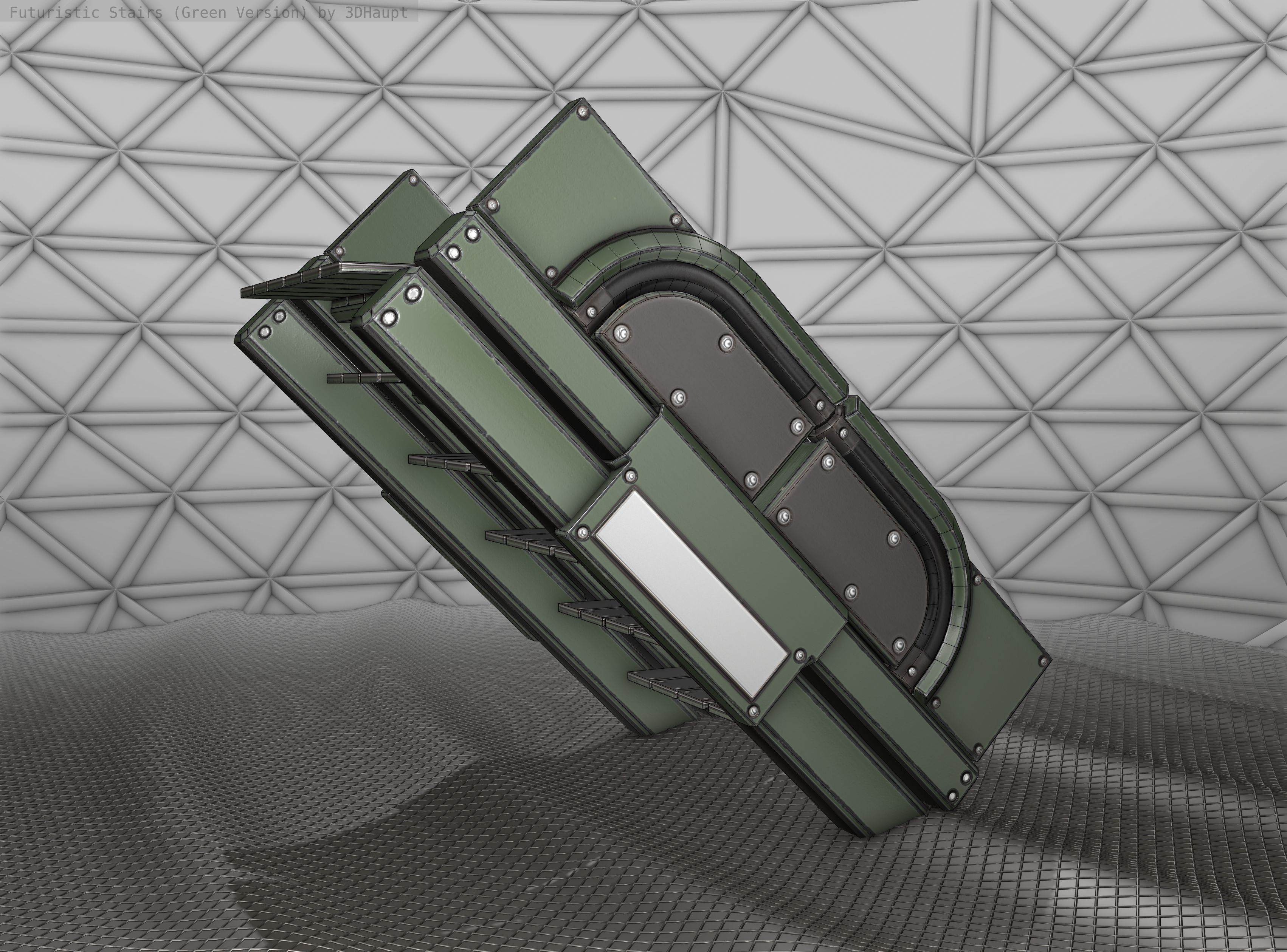 Sci-Fi Stairs - 23 - Green Version Low-poly 3D model_12