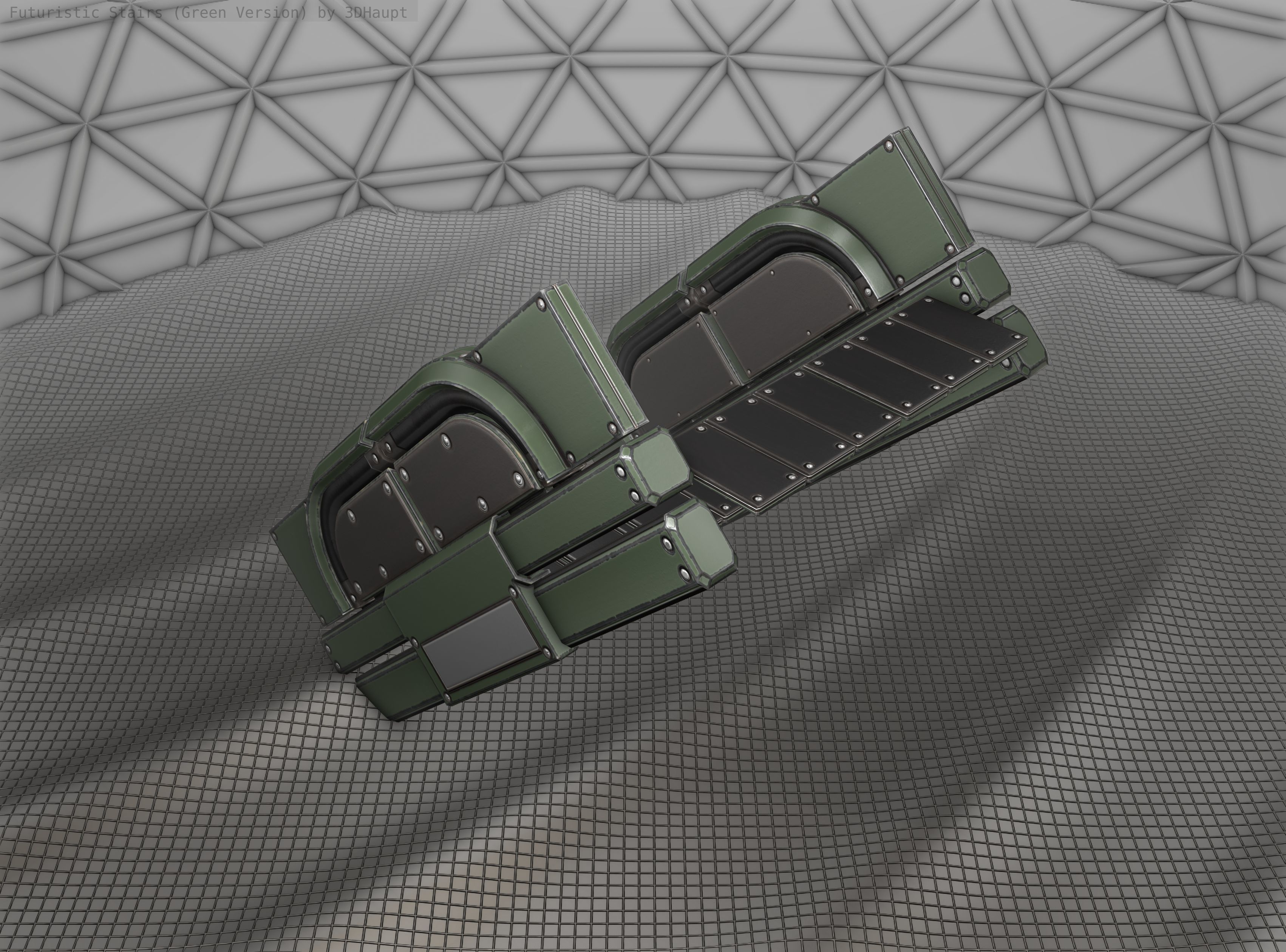 Sci-Fi Stairs - 23 - Green Version Low-poly 3D model_2