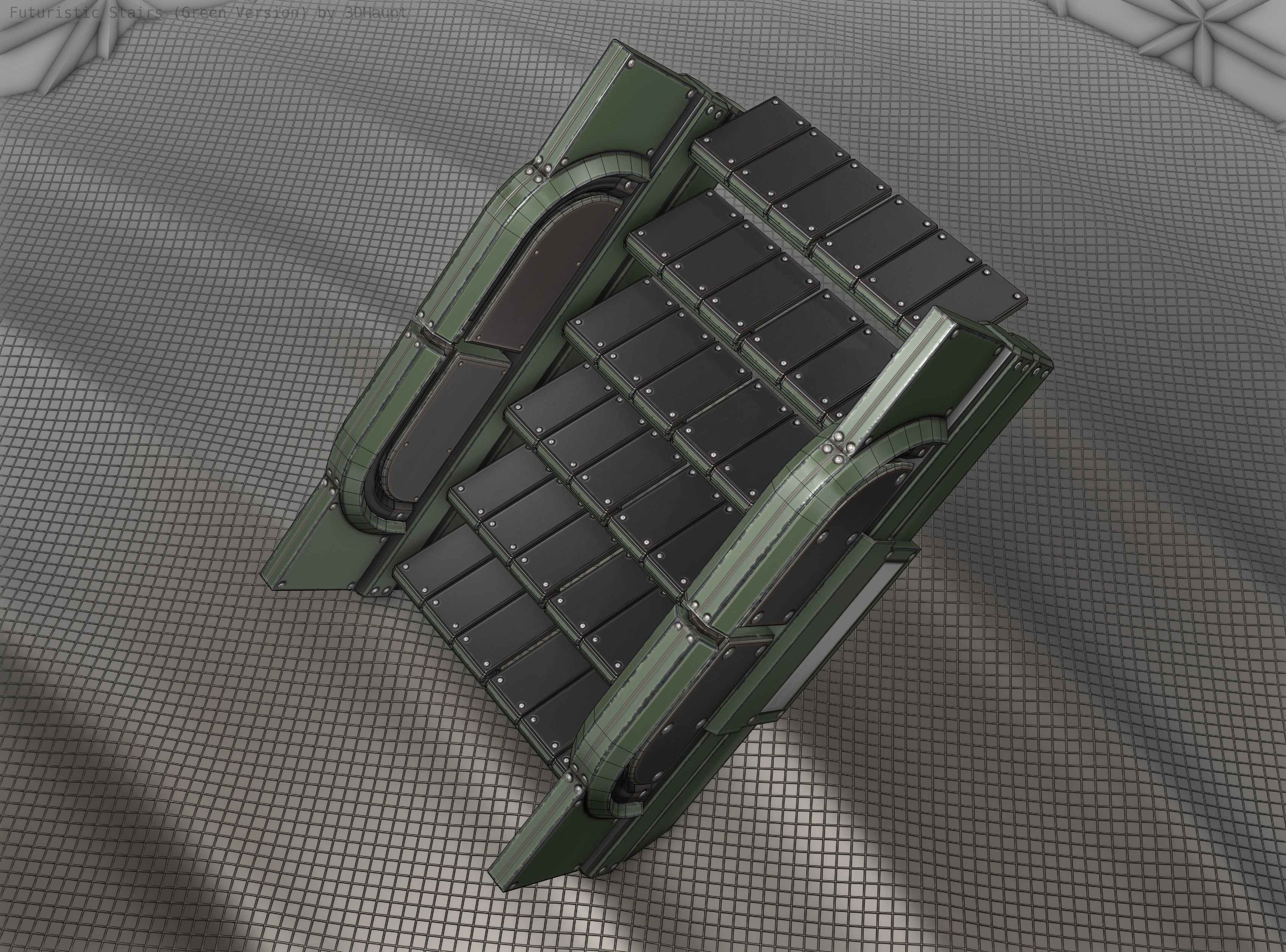 Sci-Fi Stairs - 23 - Green Version Low-poly 3D model_16