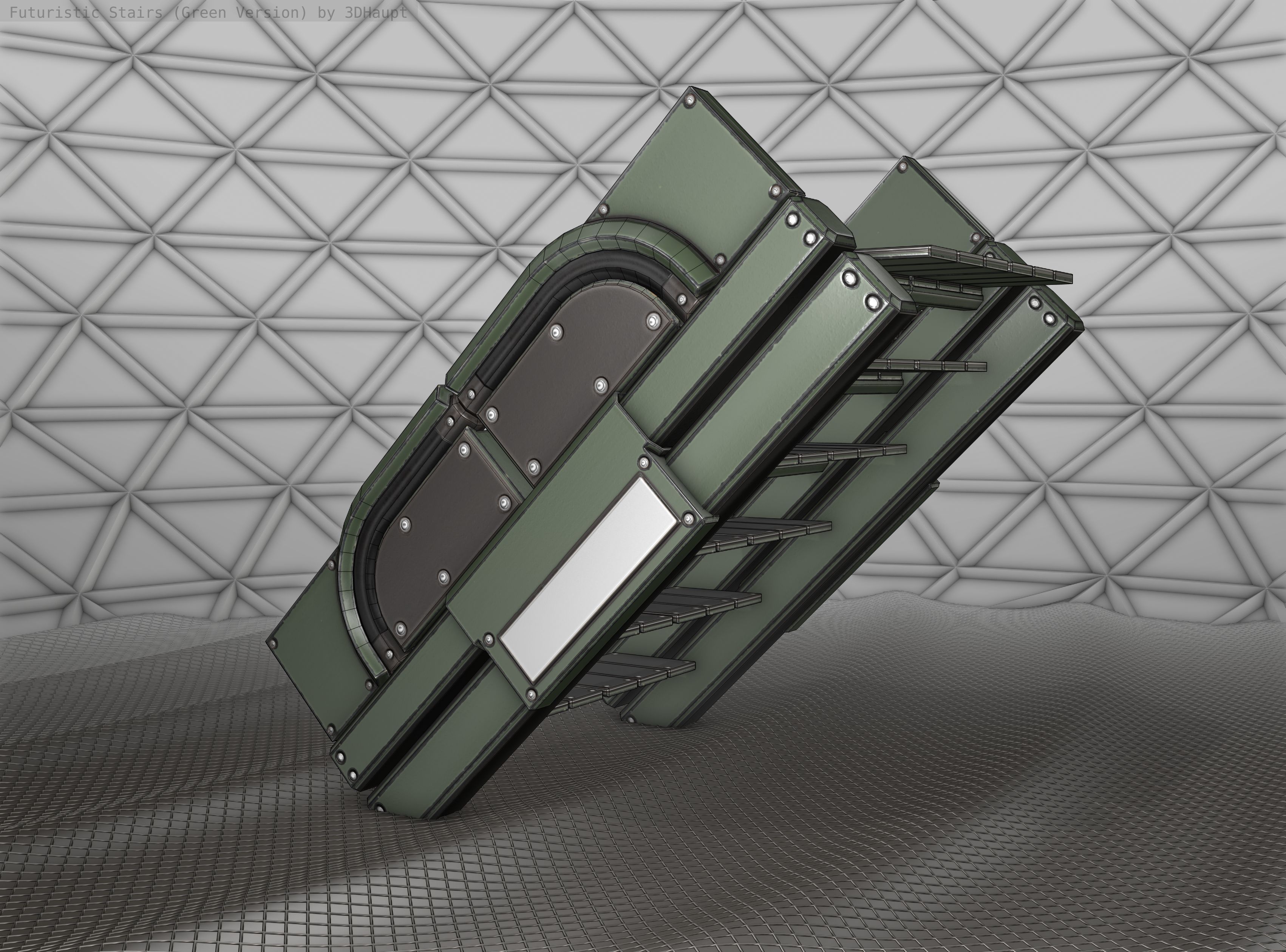 Sci-Fi Stairs - 23 - Green Version Low-poly 3D model_10