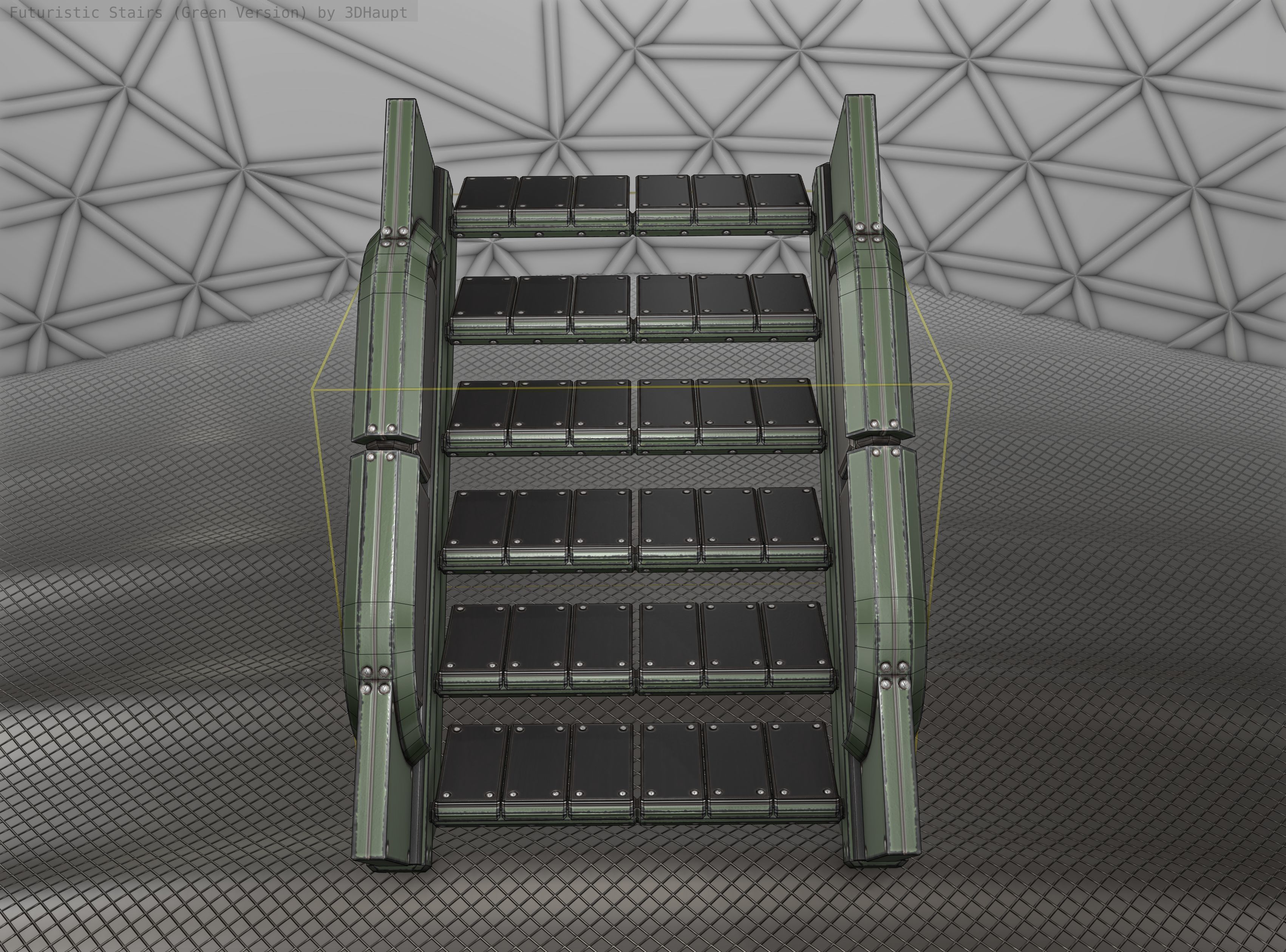 Sci-Fi Stairs - 23 - Green Version Low-poly 3D model_7