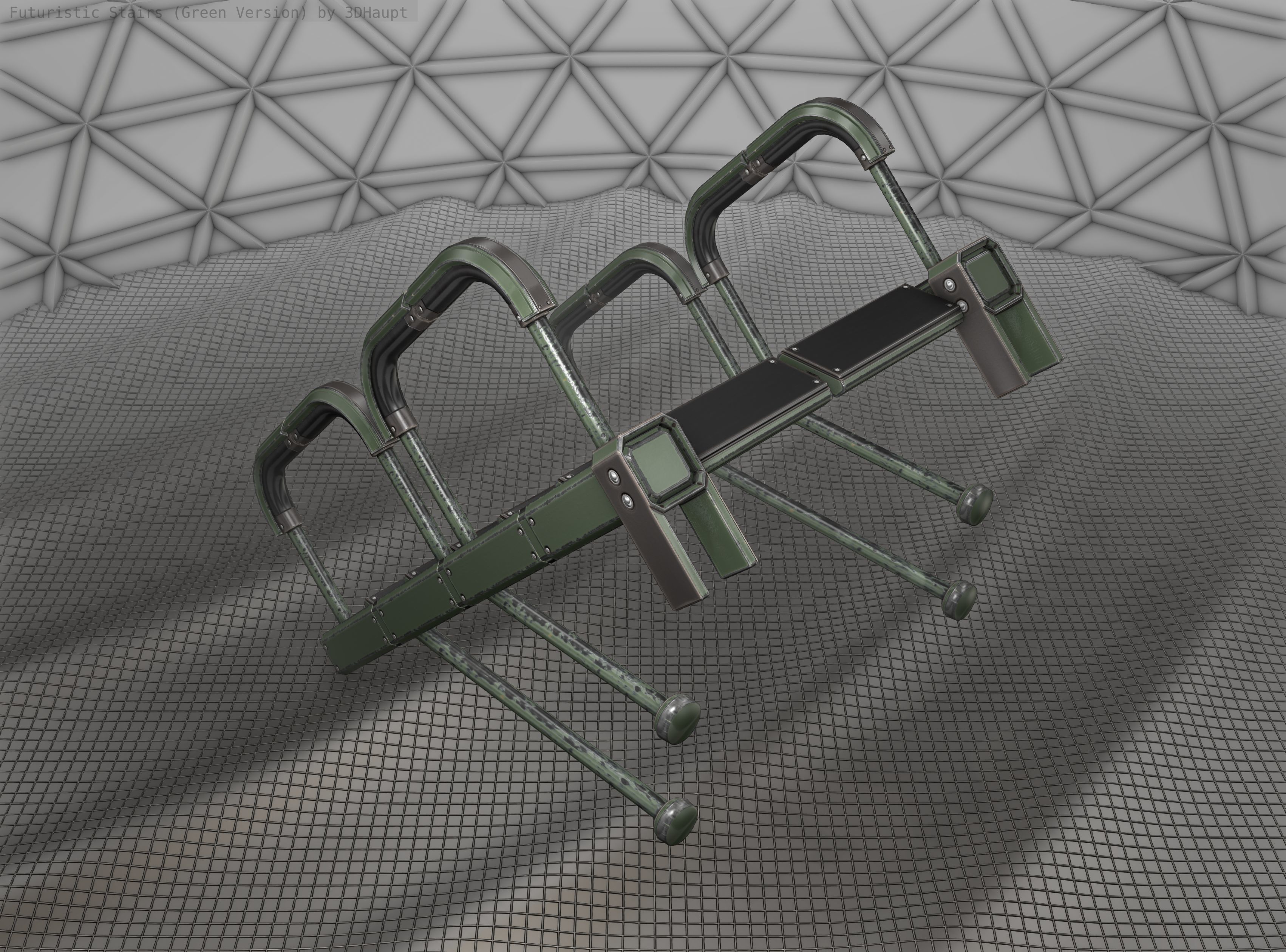 Sci-Fi Stairs - 25 - Green Version Low-poly 3D model_3