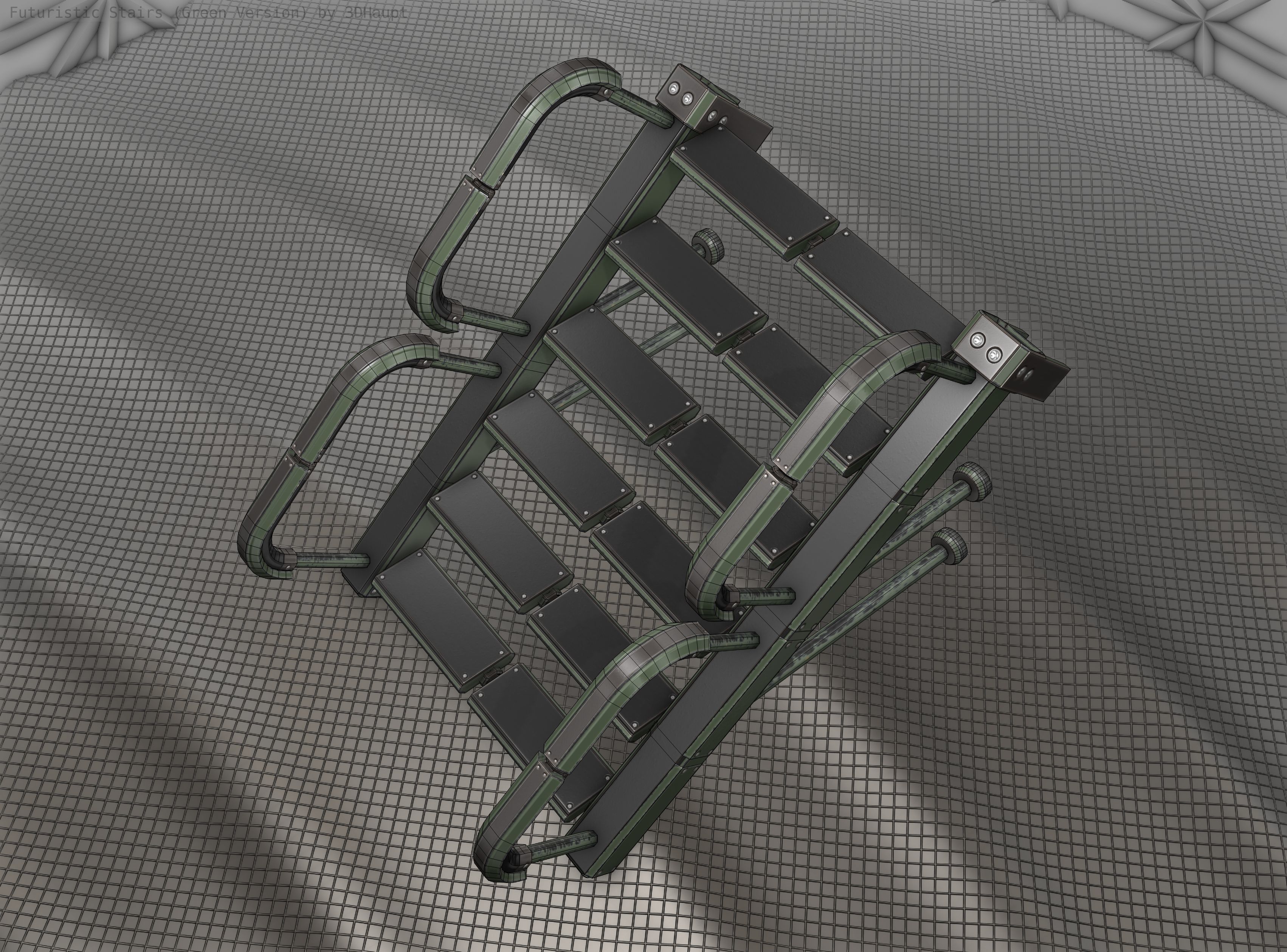 Sci-Fi Stairs - 25 - Green Version Low-poly 3D model_16