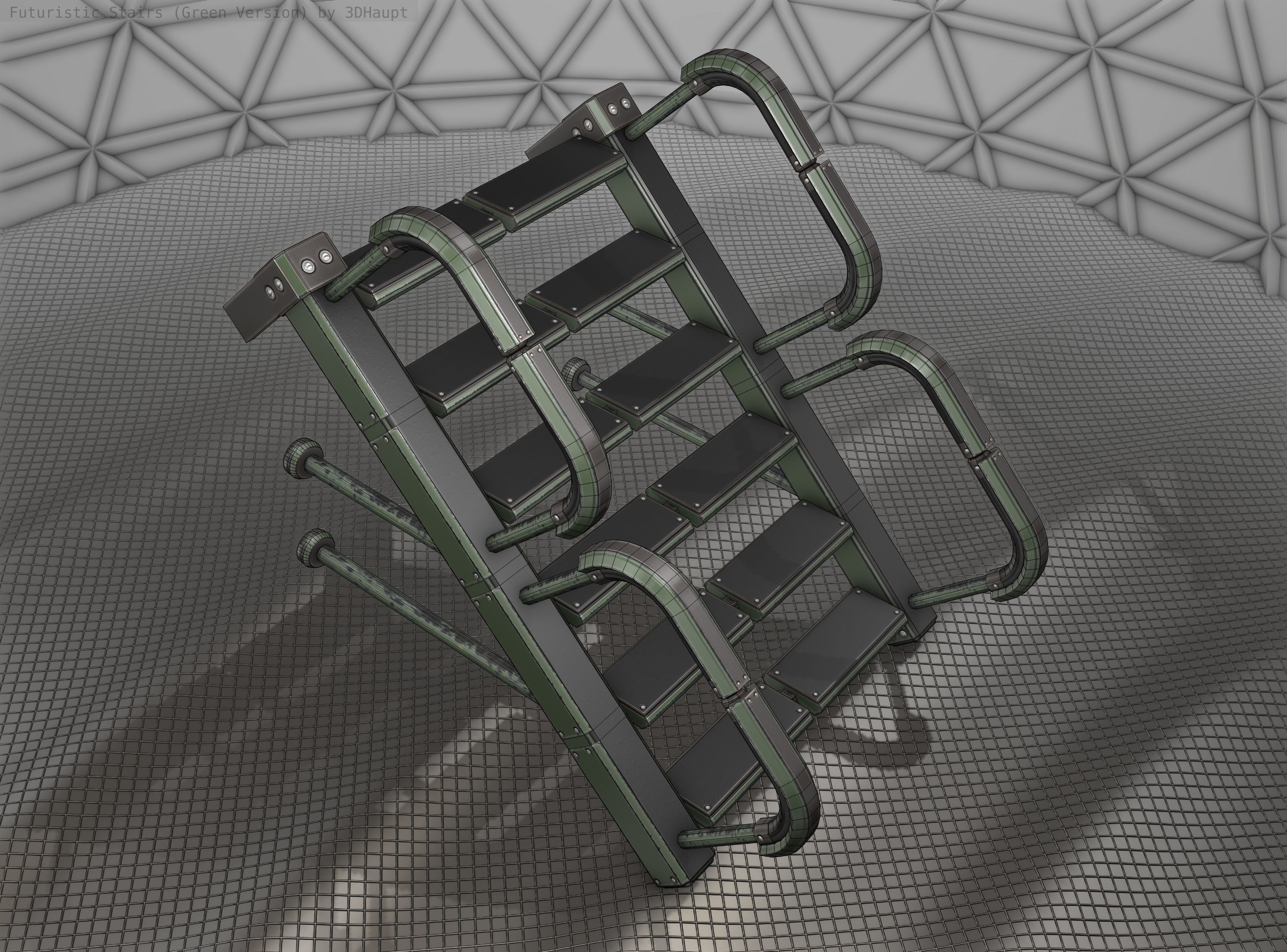 Sci-Fi Stairs - 25 - Green Version Low-poly 3D model_20