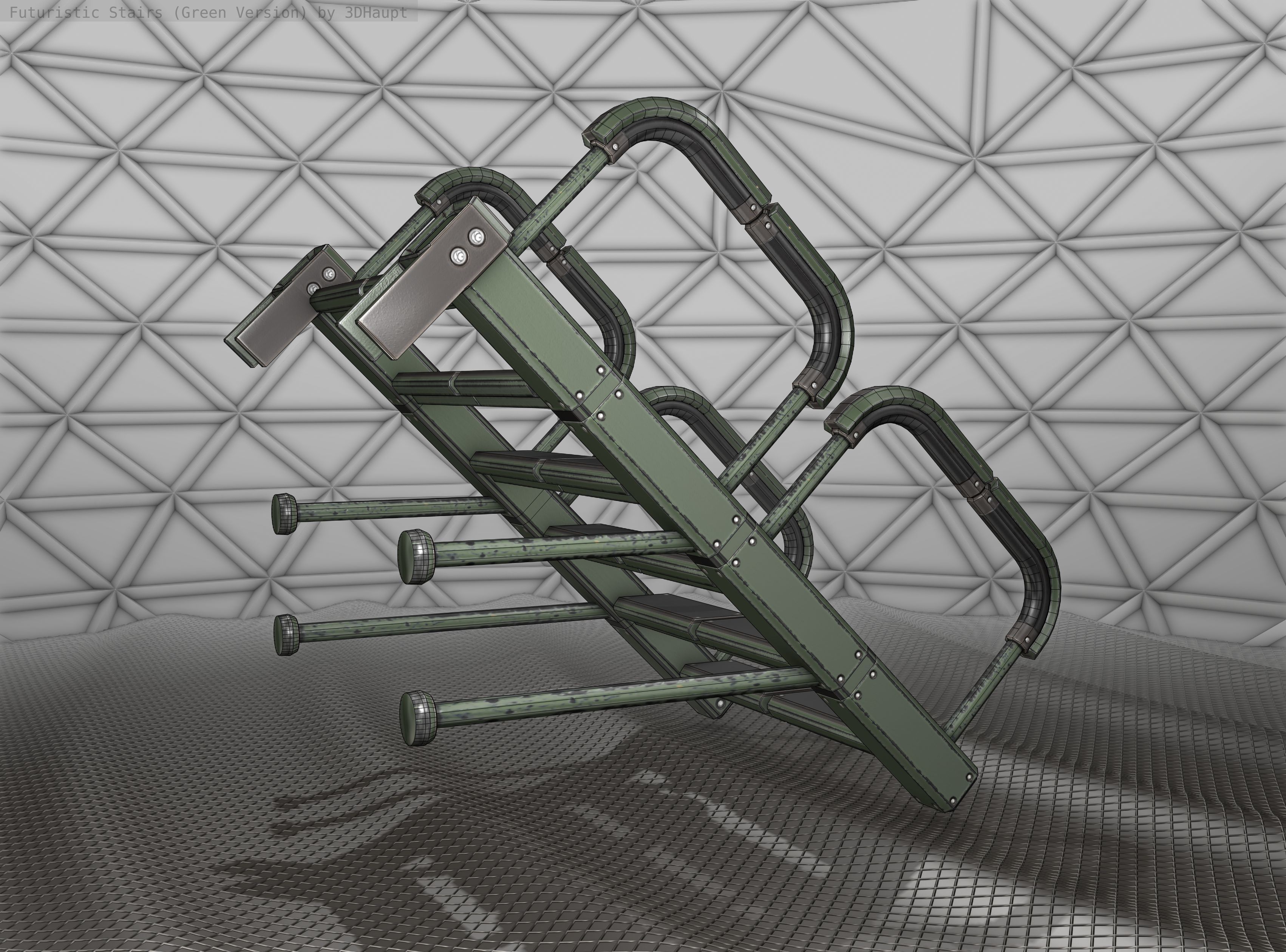 Sci-Fi Stairs - 25 - Green Version Low-poly 3D model_12