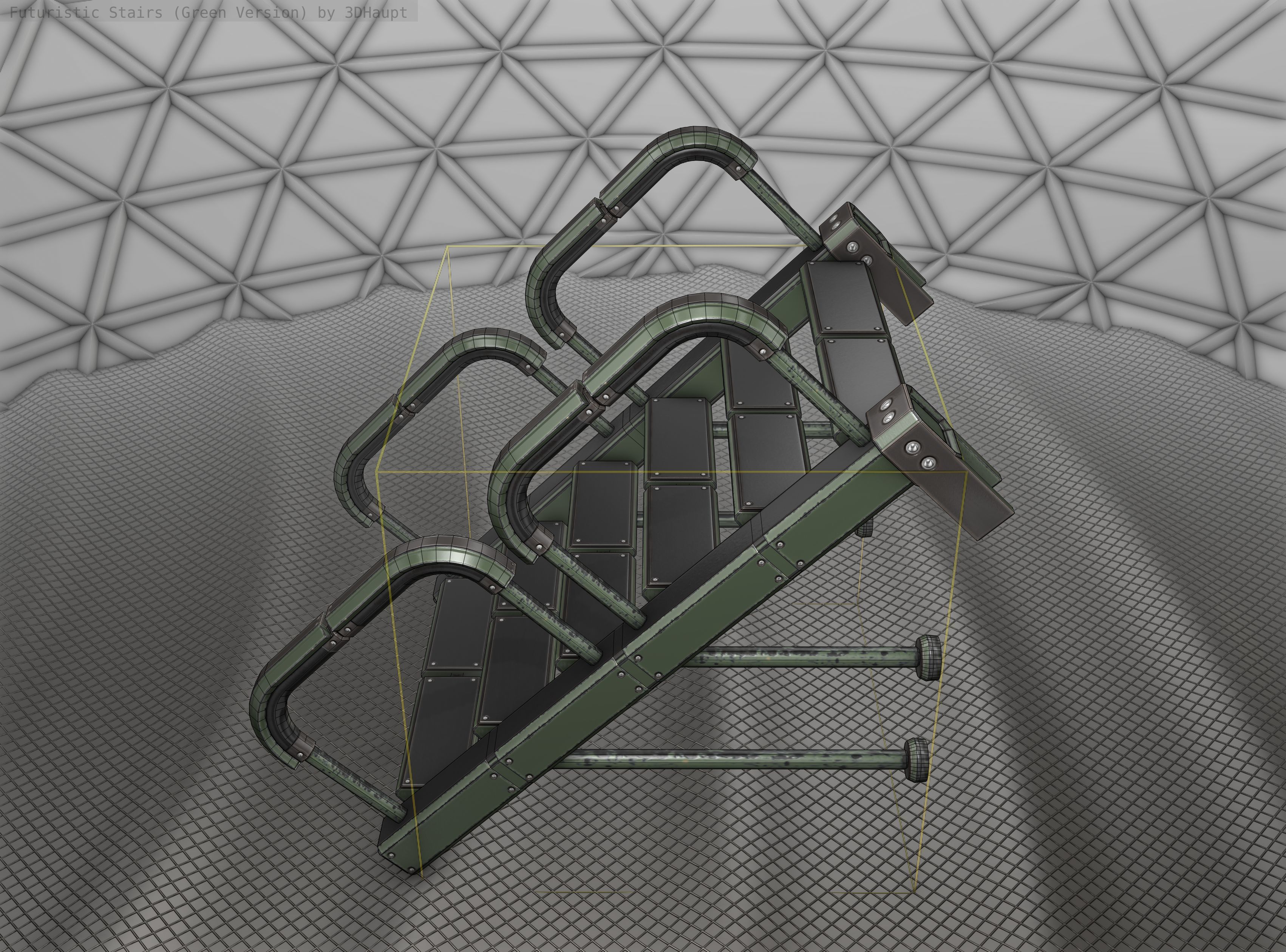 Sci-Fi Stairs - 25 - Green Version Low-poly 3D model_2