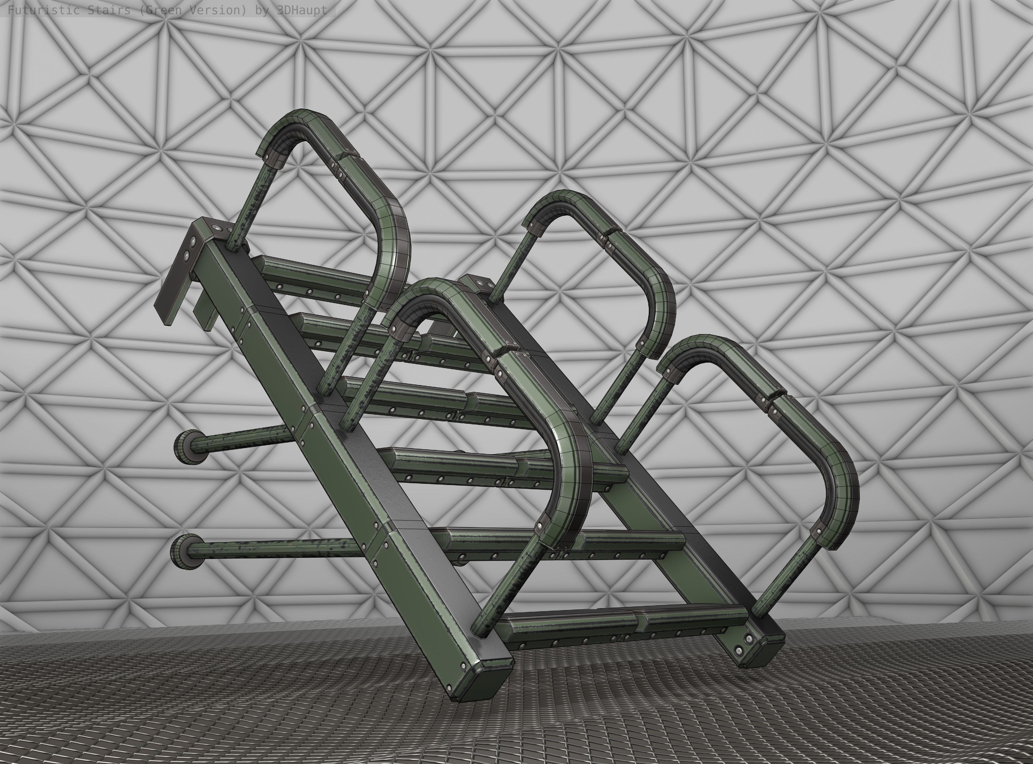 Sci-Fi Stairs - 25 - Green Version Low-poly 3D model_22