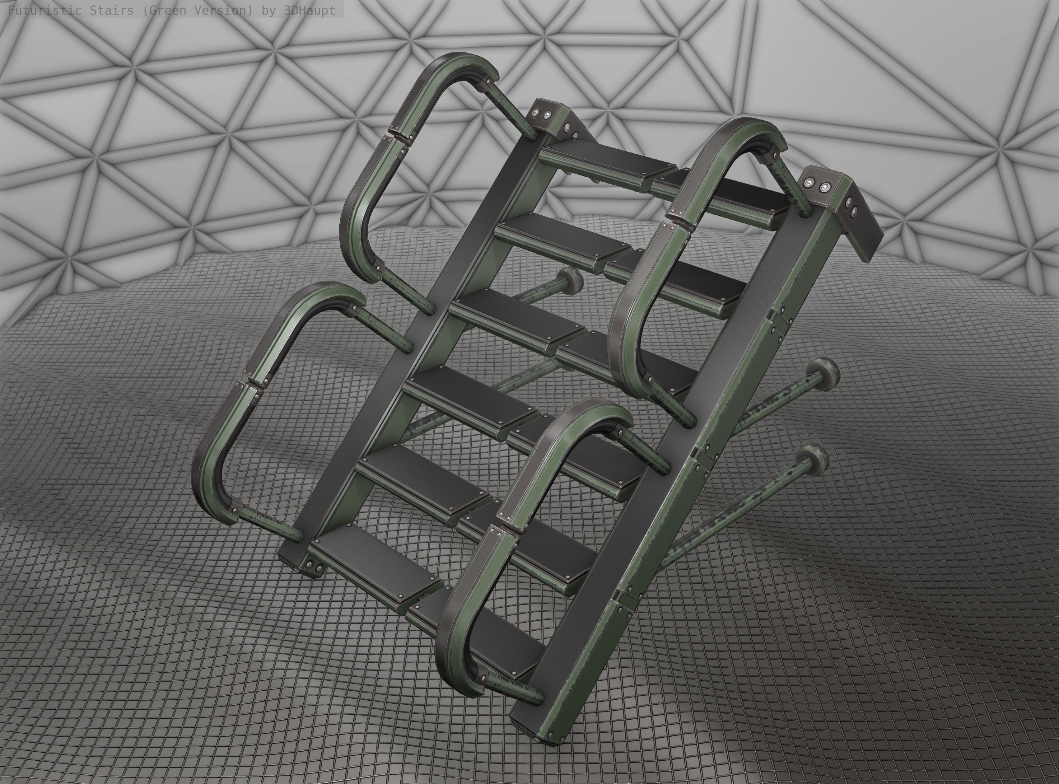 Sci-Fi Stairs - 25 - Green Version Low-poly 3D model_9