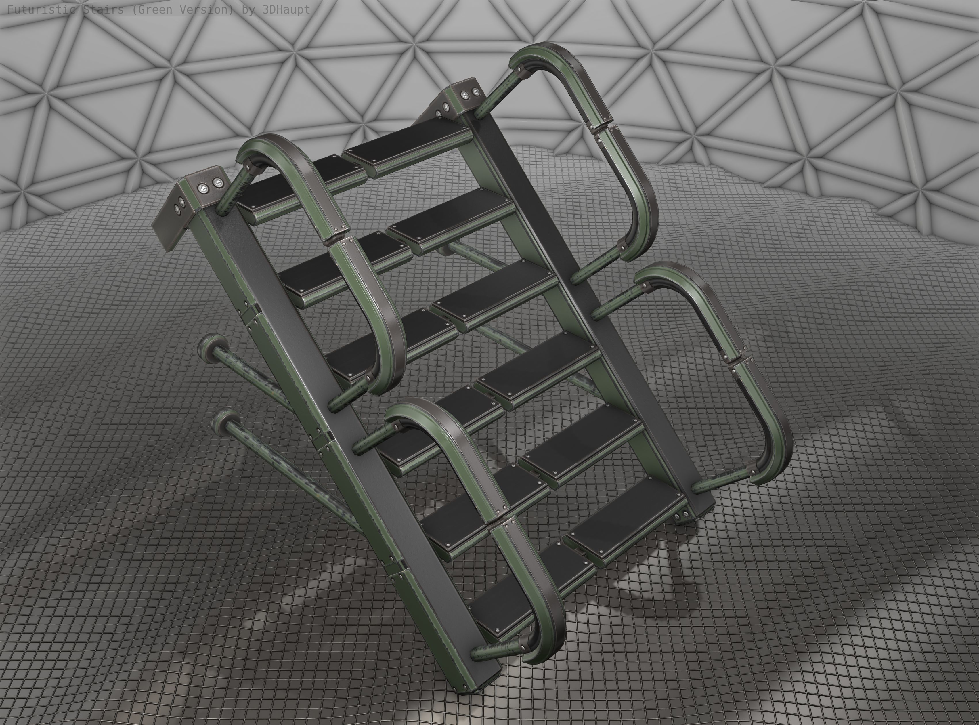 Sci-Fi Stairs - 25 - Green Version Low-poly 3D model_7