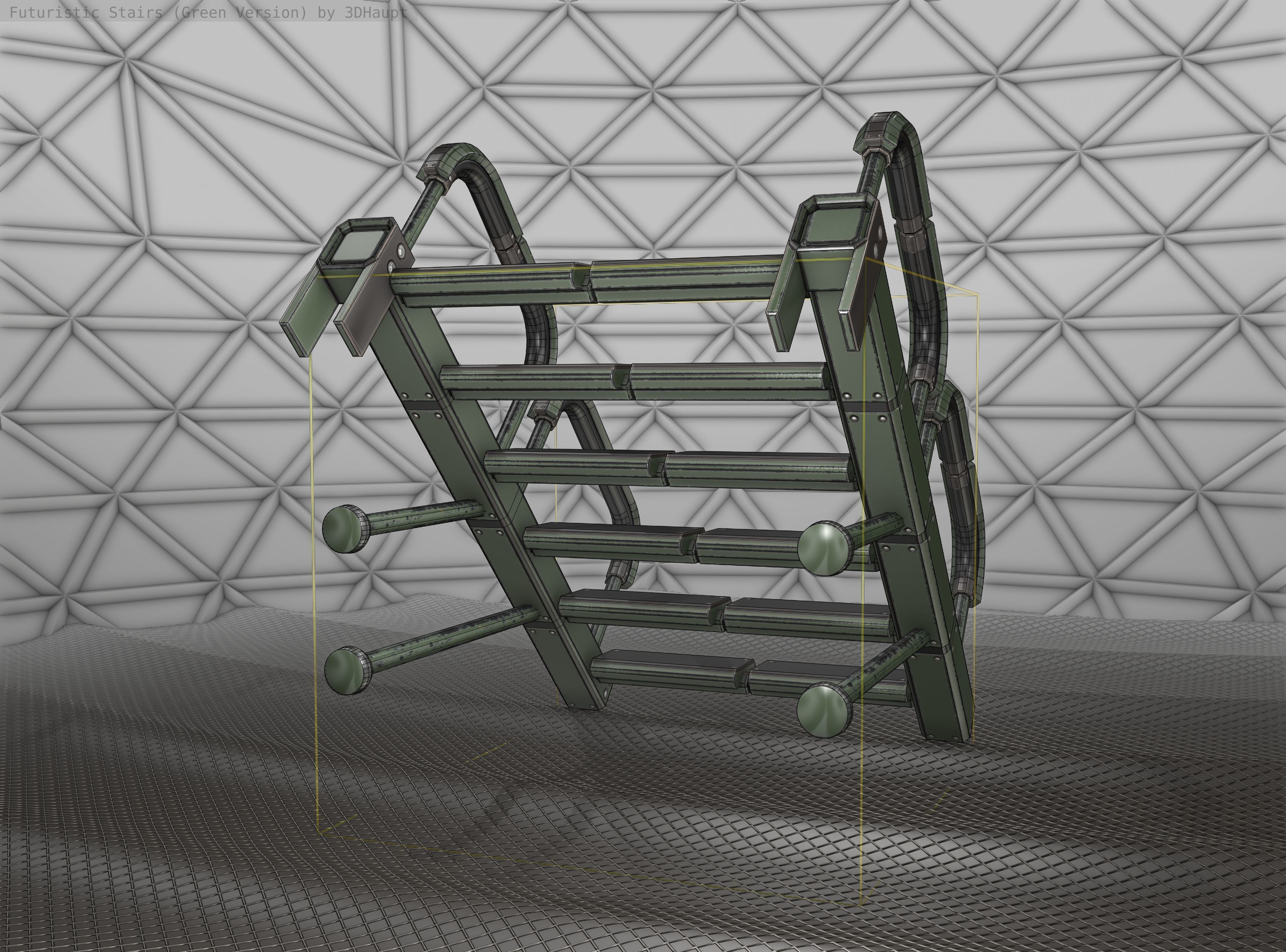 Sci-Fi Stairs - 25 - Green Version Low-poly 3D model_11