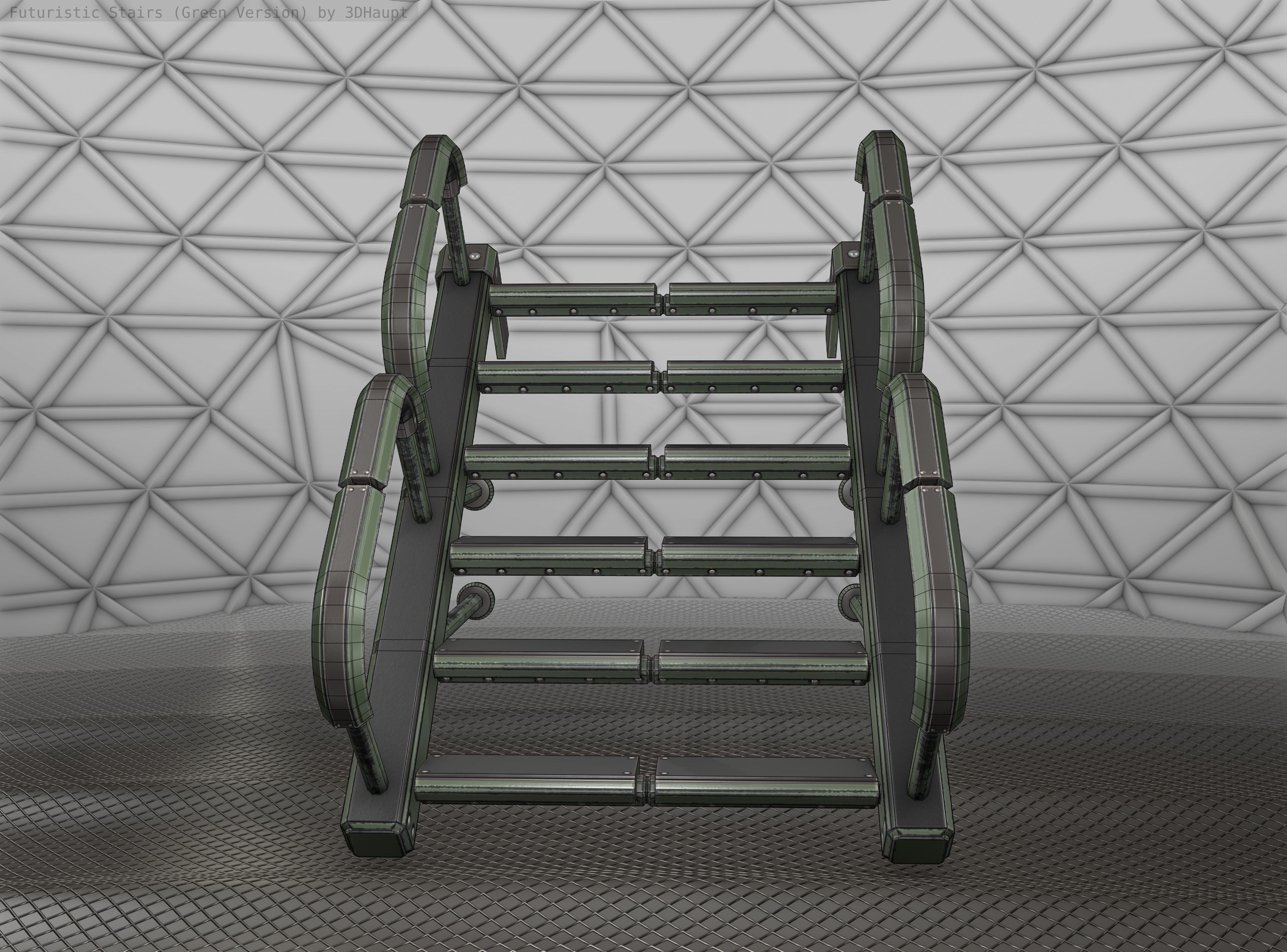 Sci-Fi Stairs - 25 - Green Version Low-poly 3D model_14