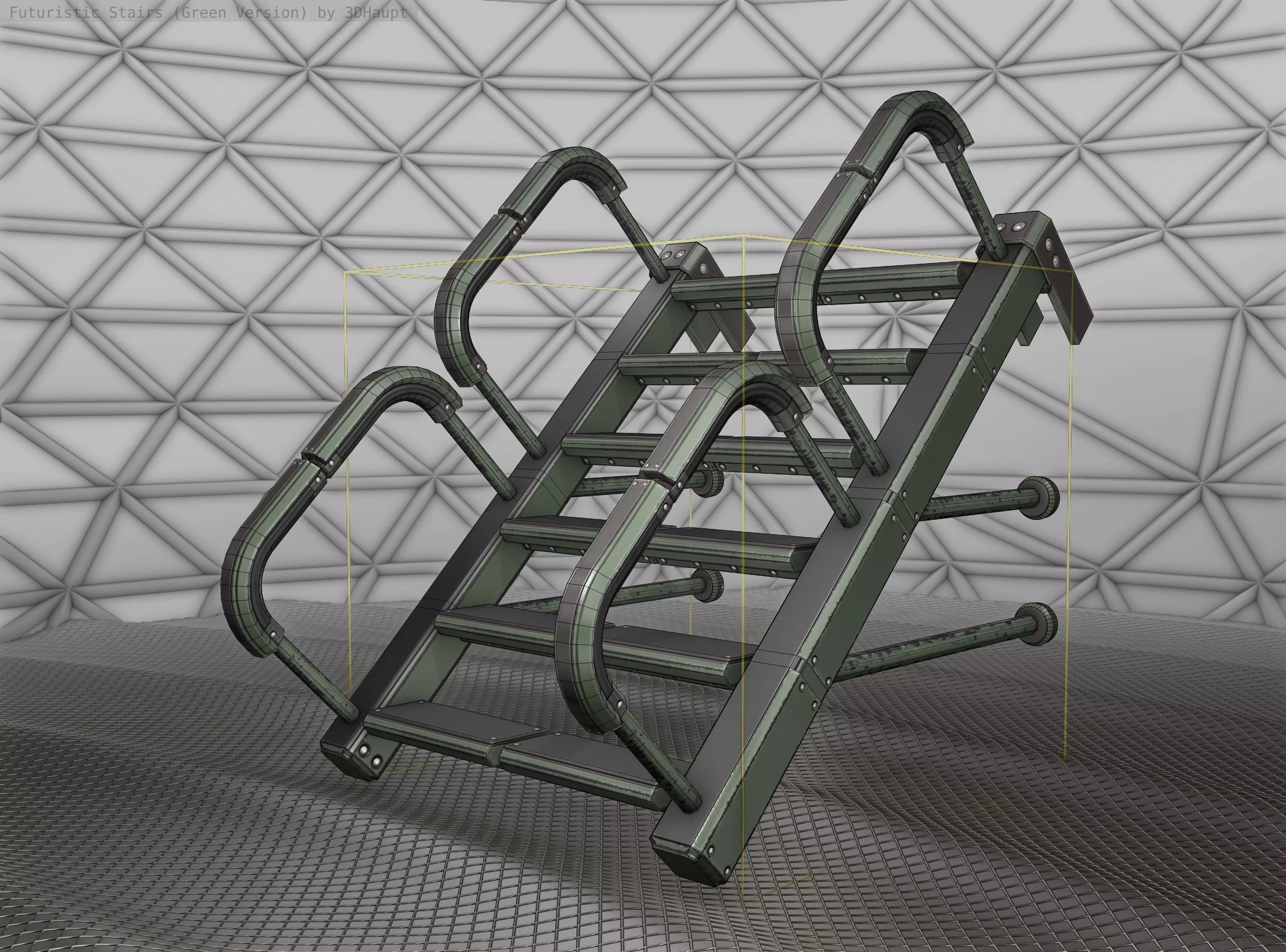 Sci-Fi Stairs - 25 - Green Version Low-poly 3D model_0