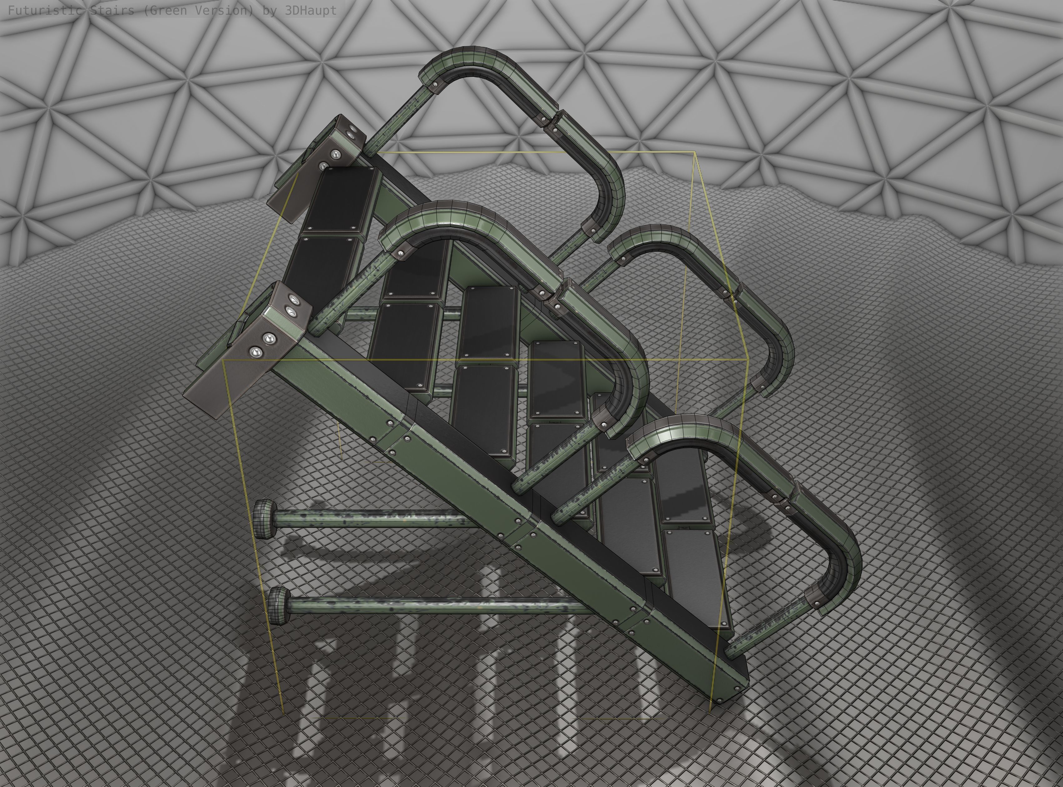 Sci-Fi Stairs - 25 - Green Version Low-poly 3D model_6