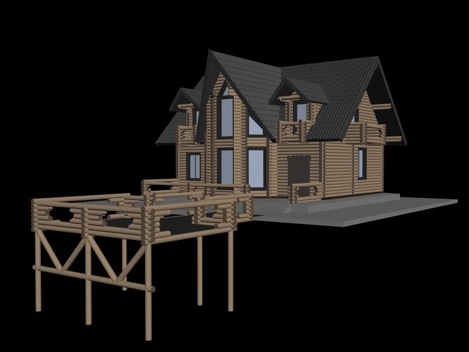 Wooden house Low-poly 3D model