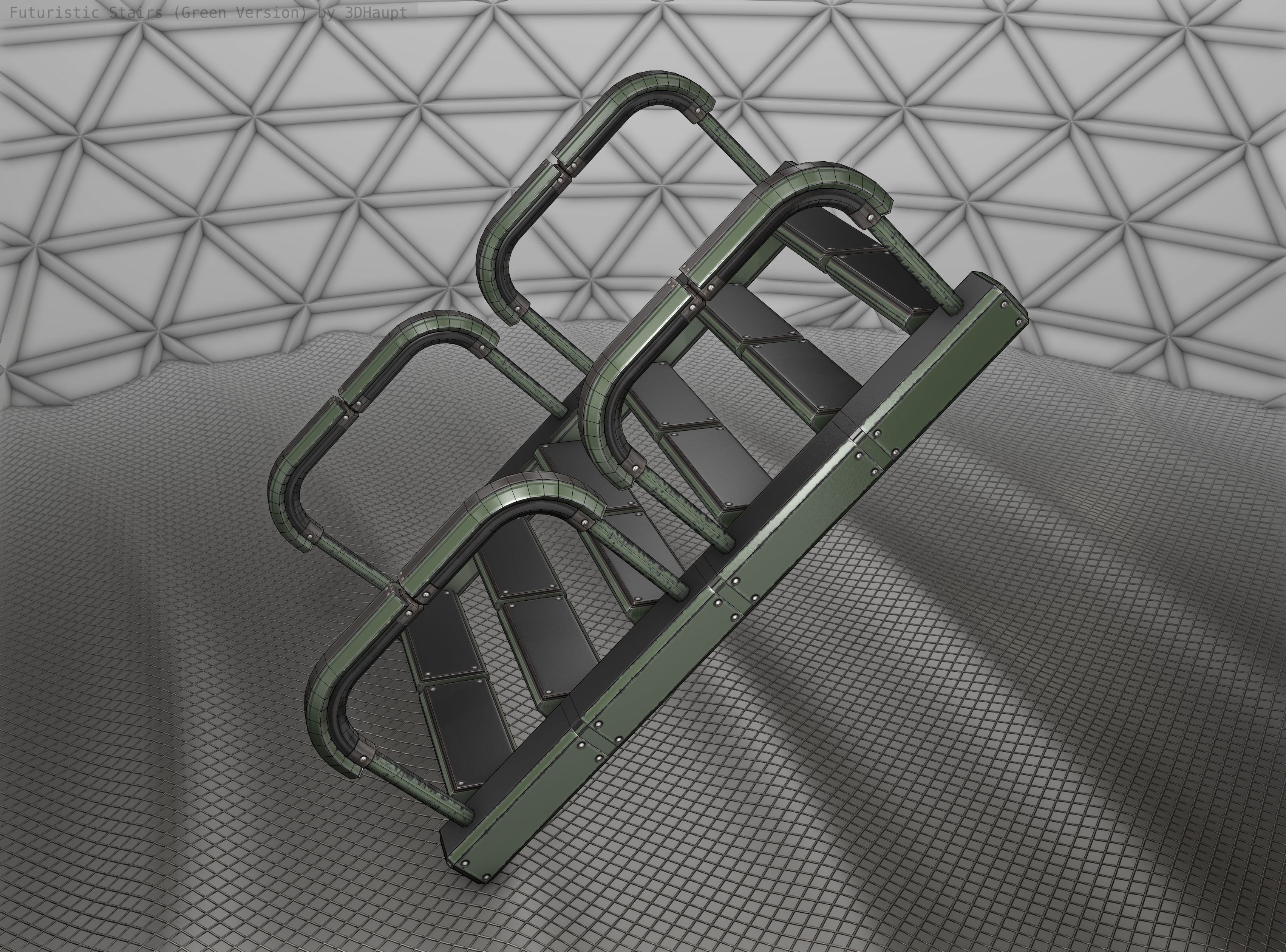 Sci-Fi Stairs - 27 - Green Version Low-poly 3D model_24