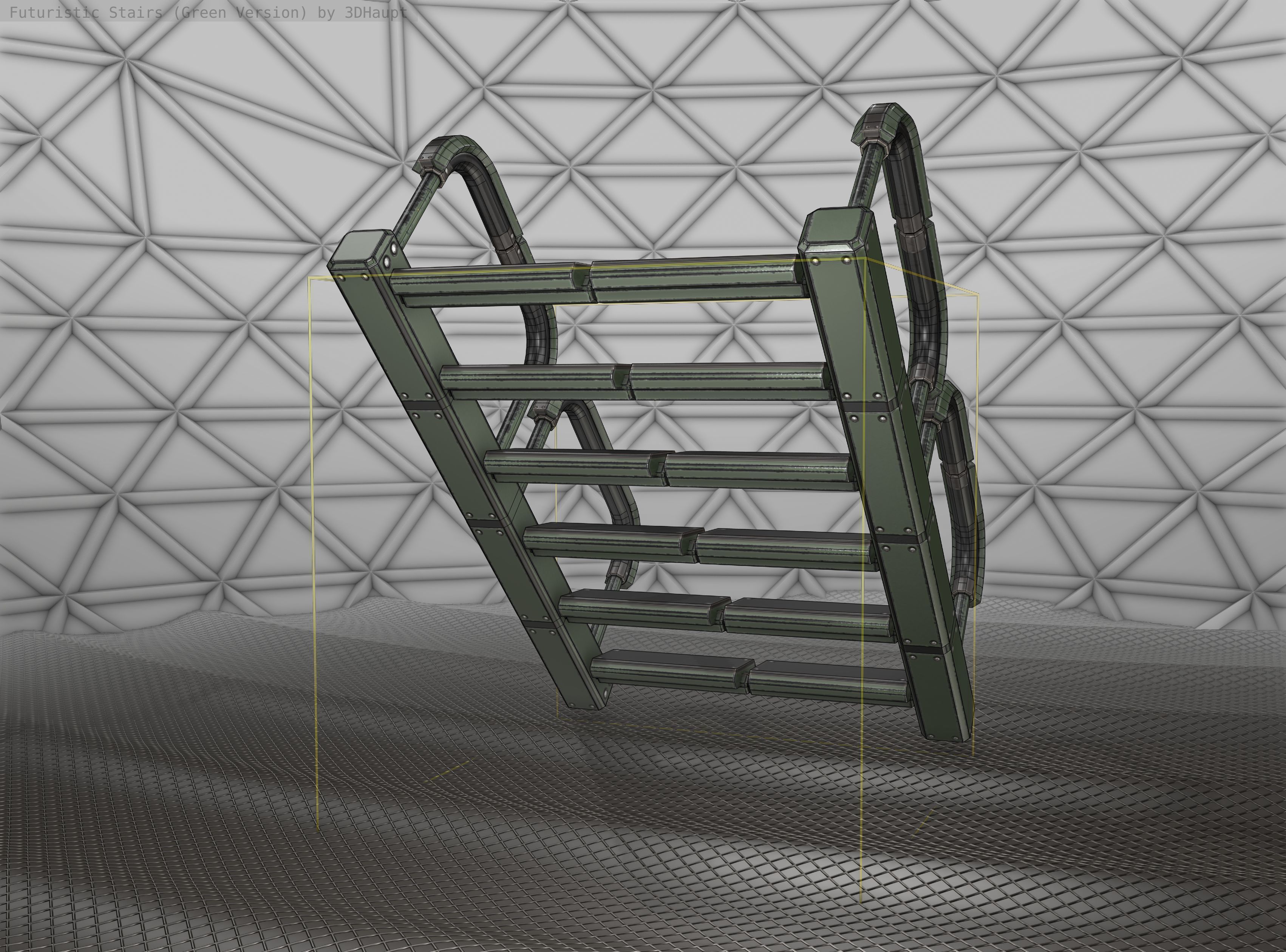 Sci-Fi Stairs - 27 - Green Version Low-poly 3D model_11