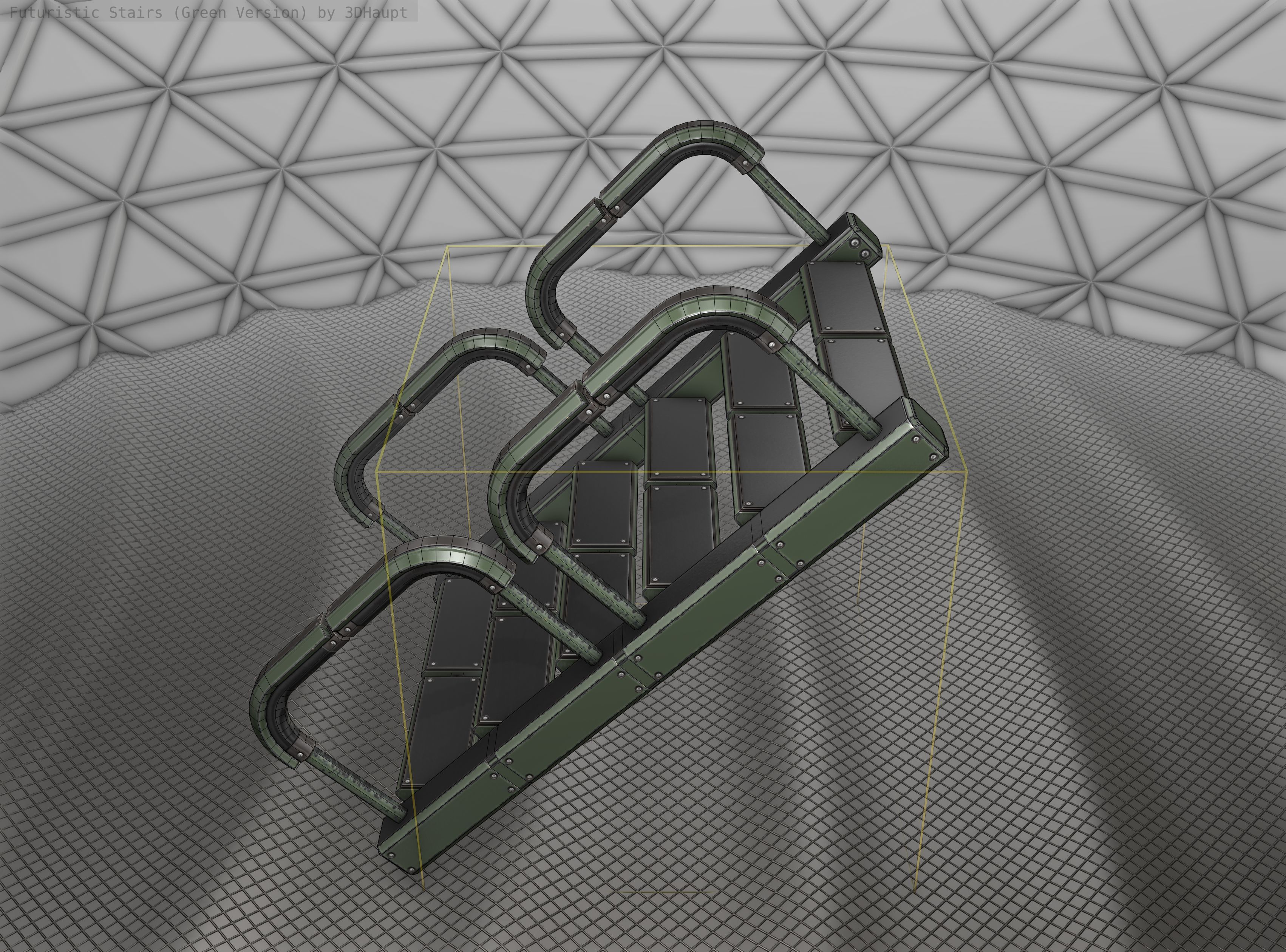 Sci-Fi Stairs - 27 - Green Version Low-poly 3D model_2