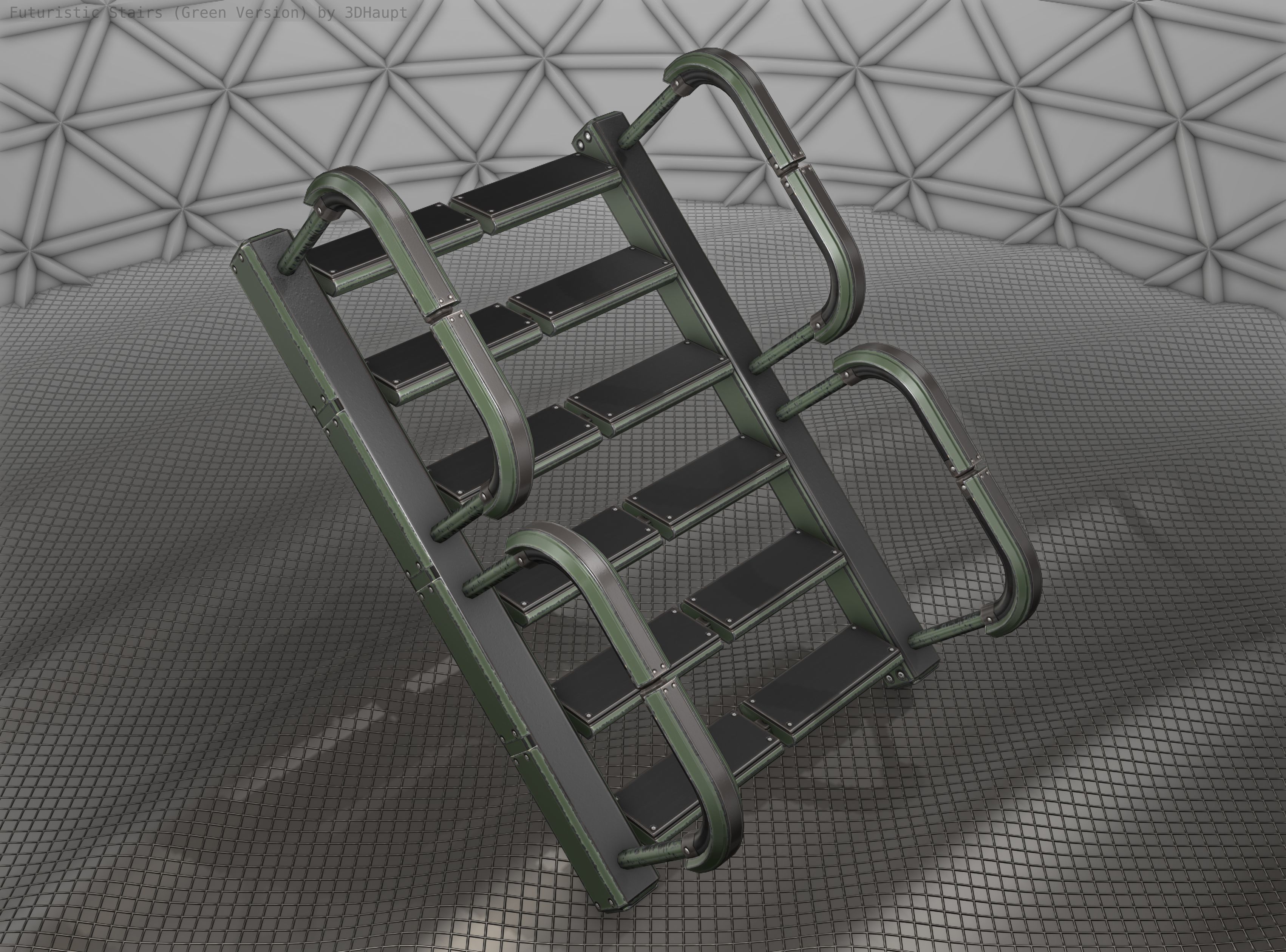 Sci-Fi Stairs - 27 - Green Version Low-poly 3D model_7