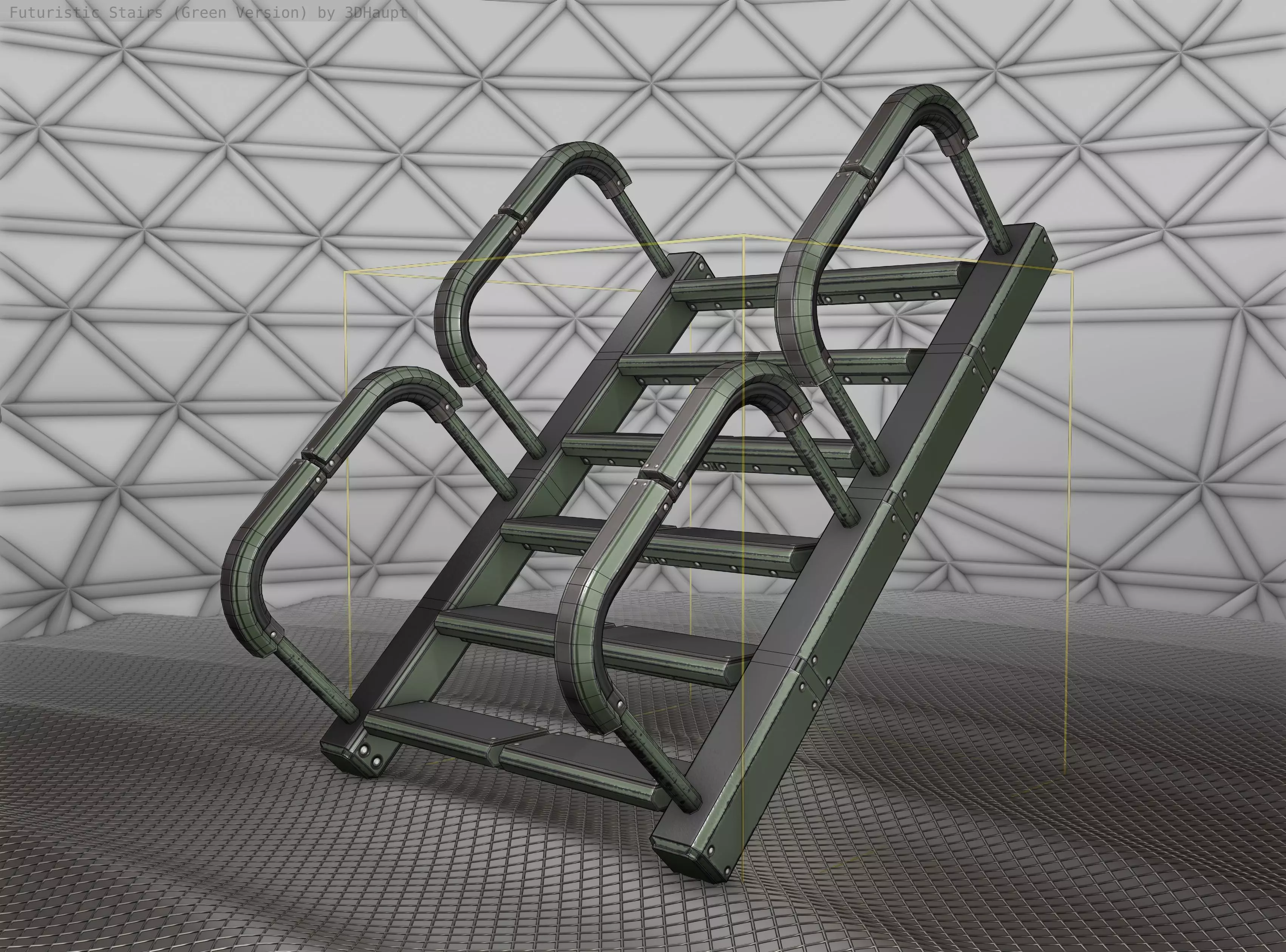 Sci-Fi Stairs - 27 - Green Version Low-poly 3D model_0