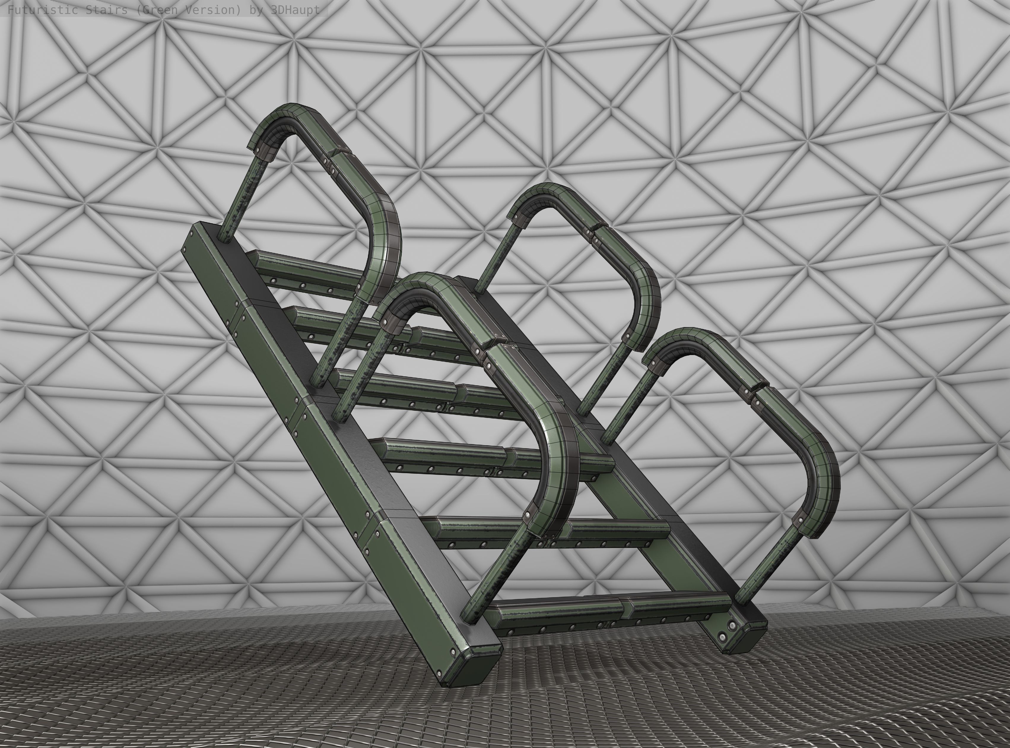 Sci-Fi Stairs - 27 - Green Version Low-poly 3D model_22