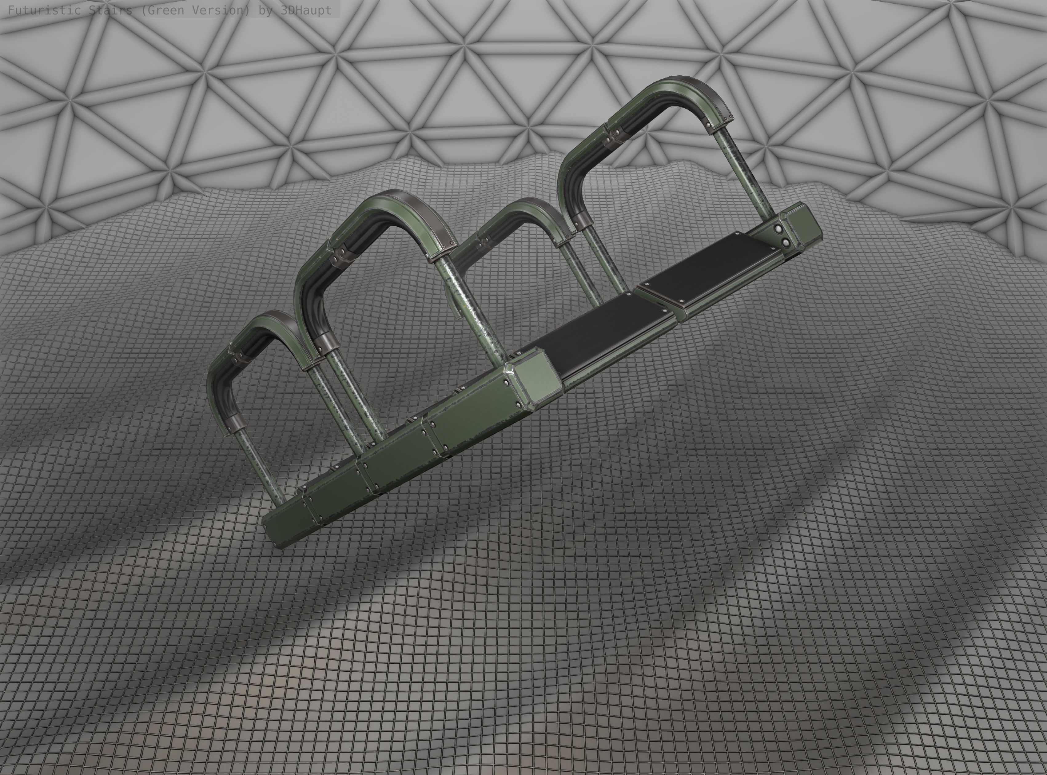 Sci-Fi Stairs - 27 - Green Version Low-poly 3D model_3