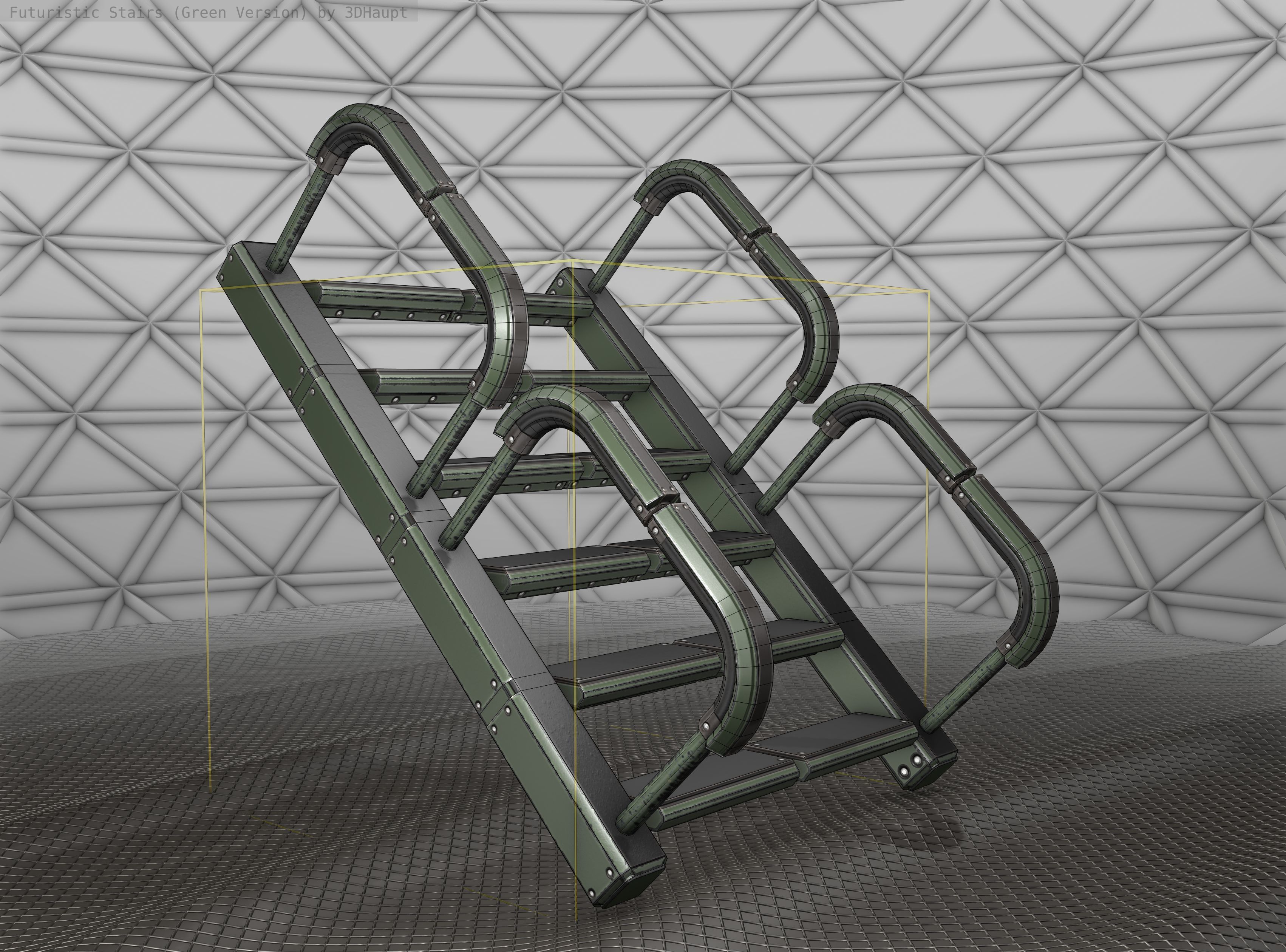 Sci-Fi Stairs - 27 - Green Version Low-poly 3D model_13